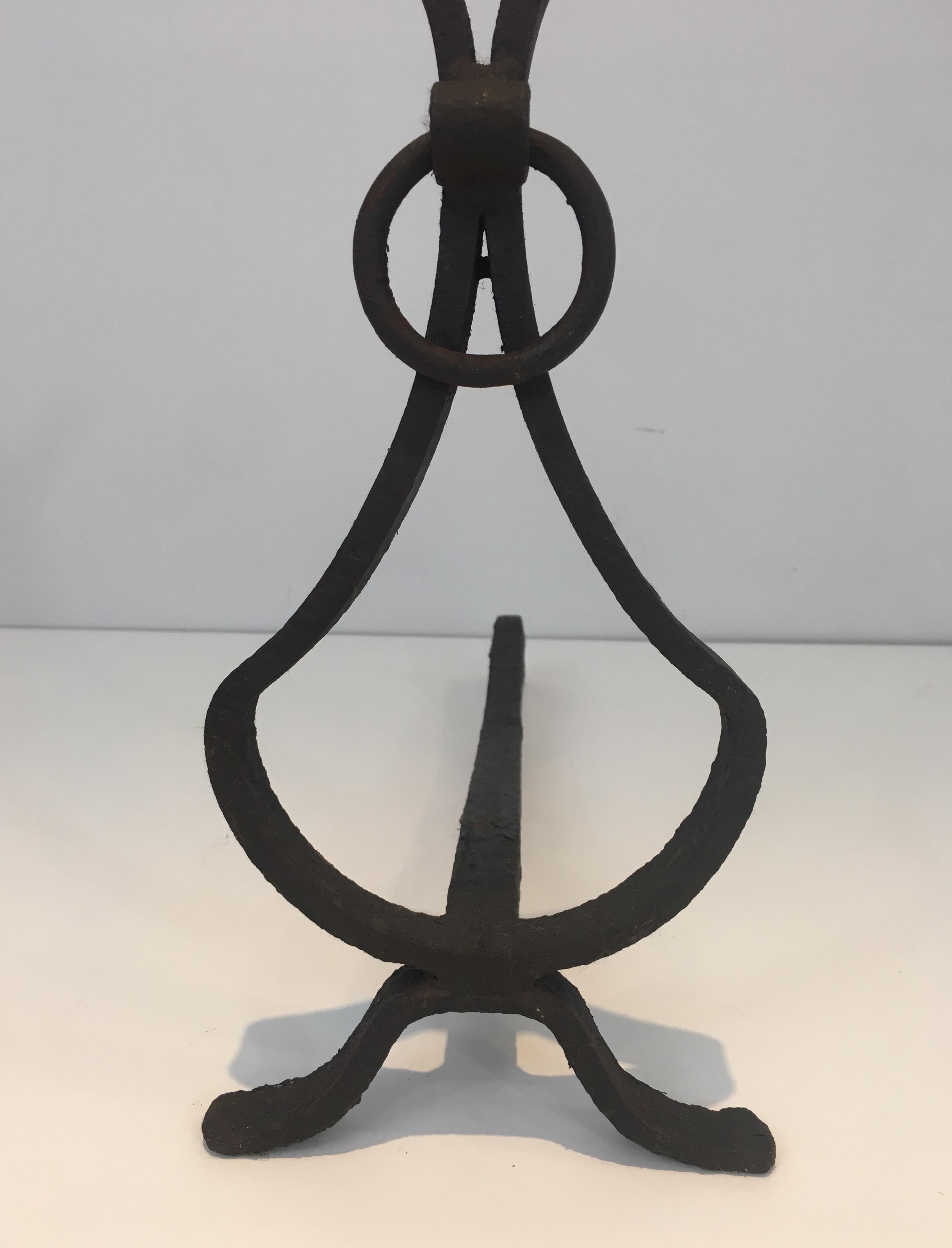 Pair of Wrought Iron Andirons, French, circa 1940 4