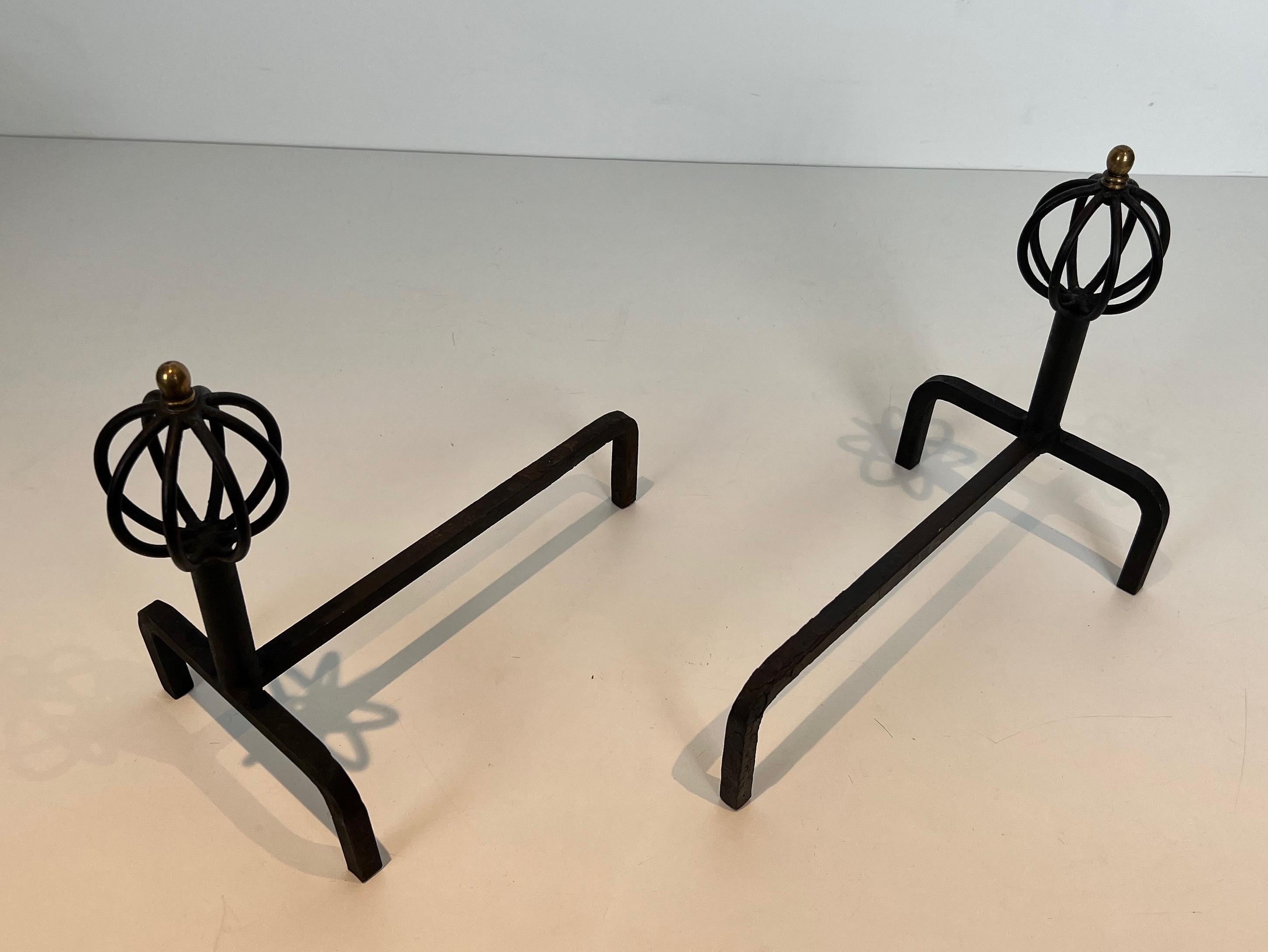 Pair of wrought iron andirons. French work. Circa 1950 For Sale 8
