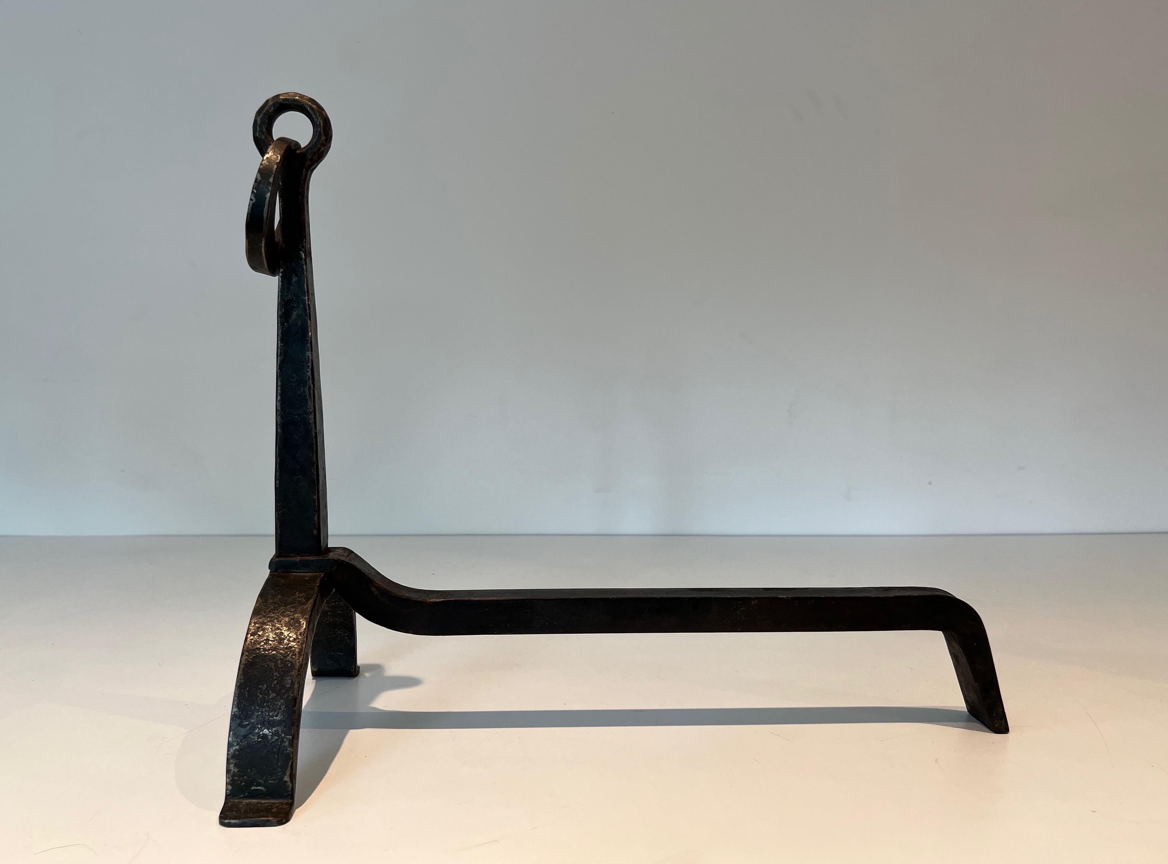 Pair of Wrought Iron Andirons in the style of Jacques Adnet For Sale 4