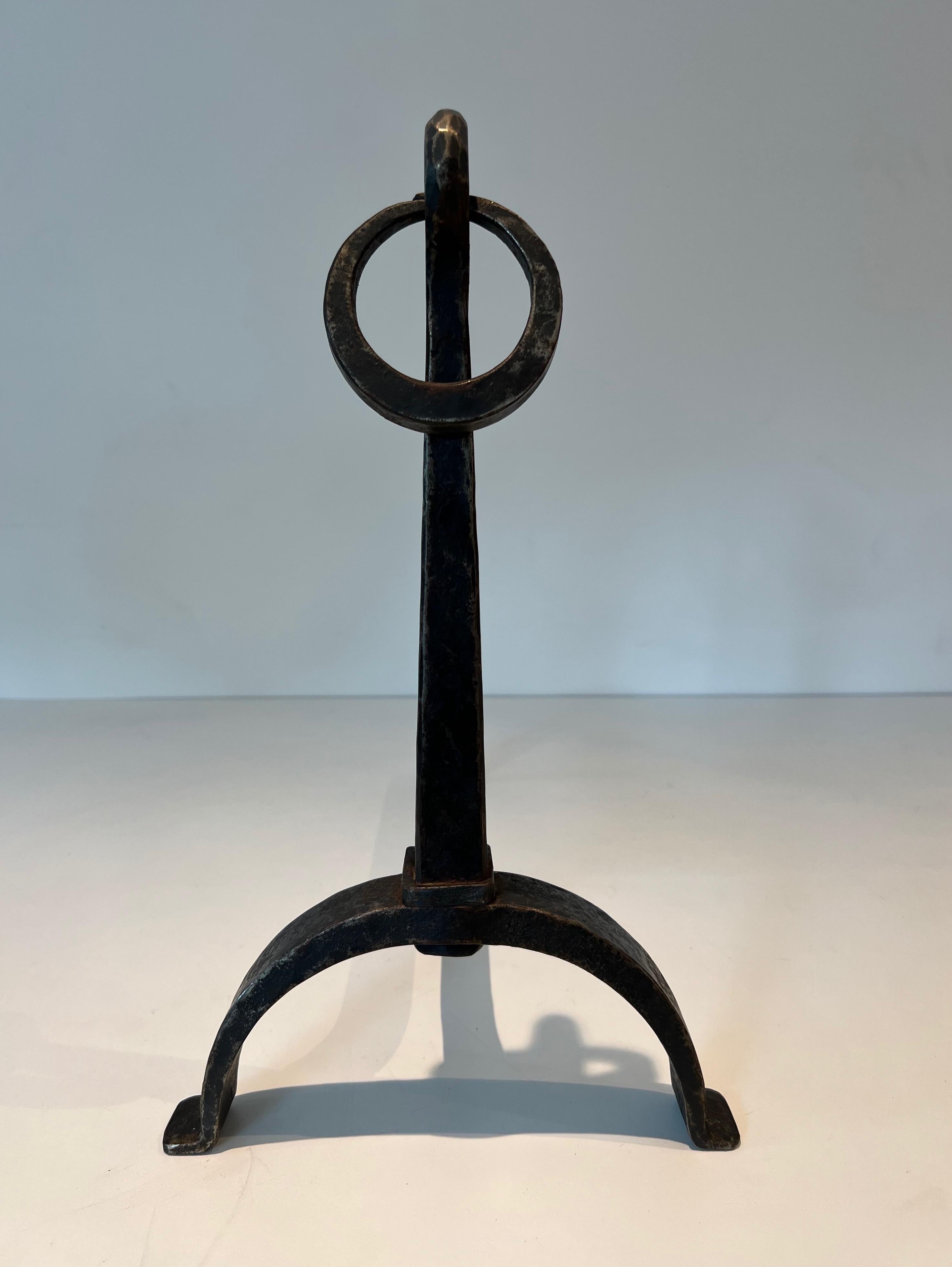 Early 20th Century Pair of Wrought Iron Andirons in the style of Jacques Adnet For Sale
