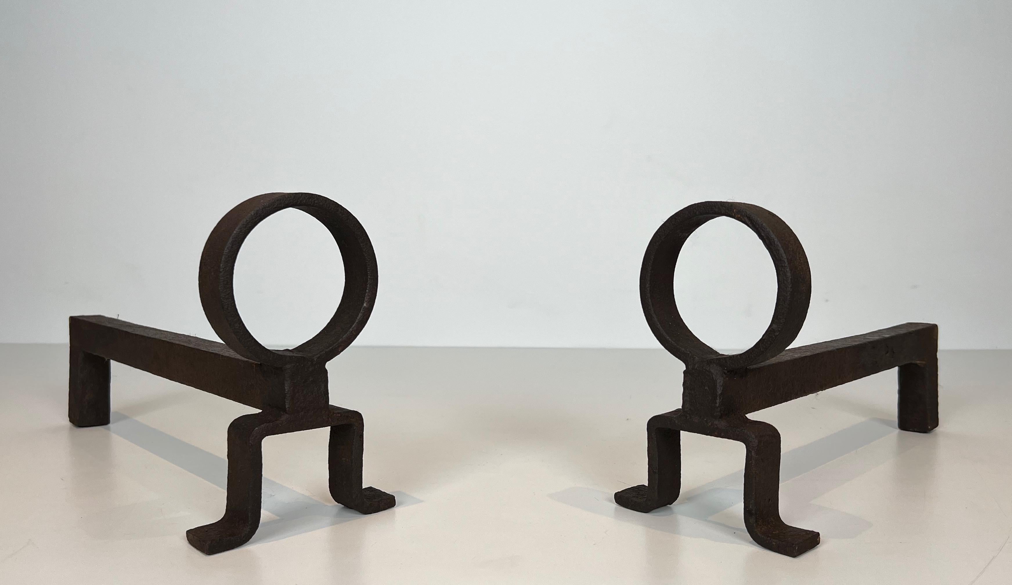 Pair of Wrought Iron Andirons in the Style of Jacques Adnet 7