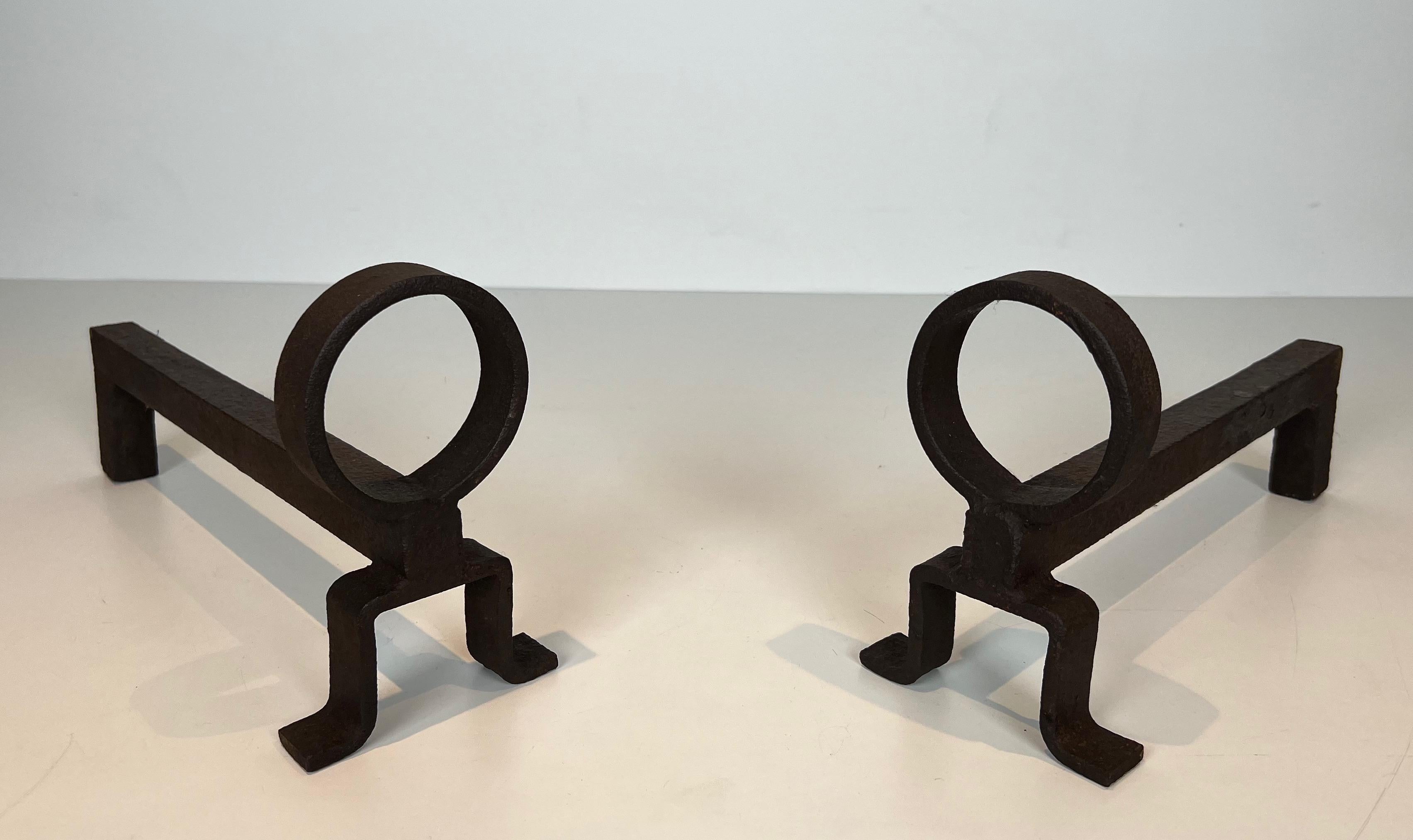 Pair of Wrought Iron Andirons in the Style of Jacques Adnet 8