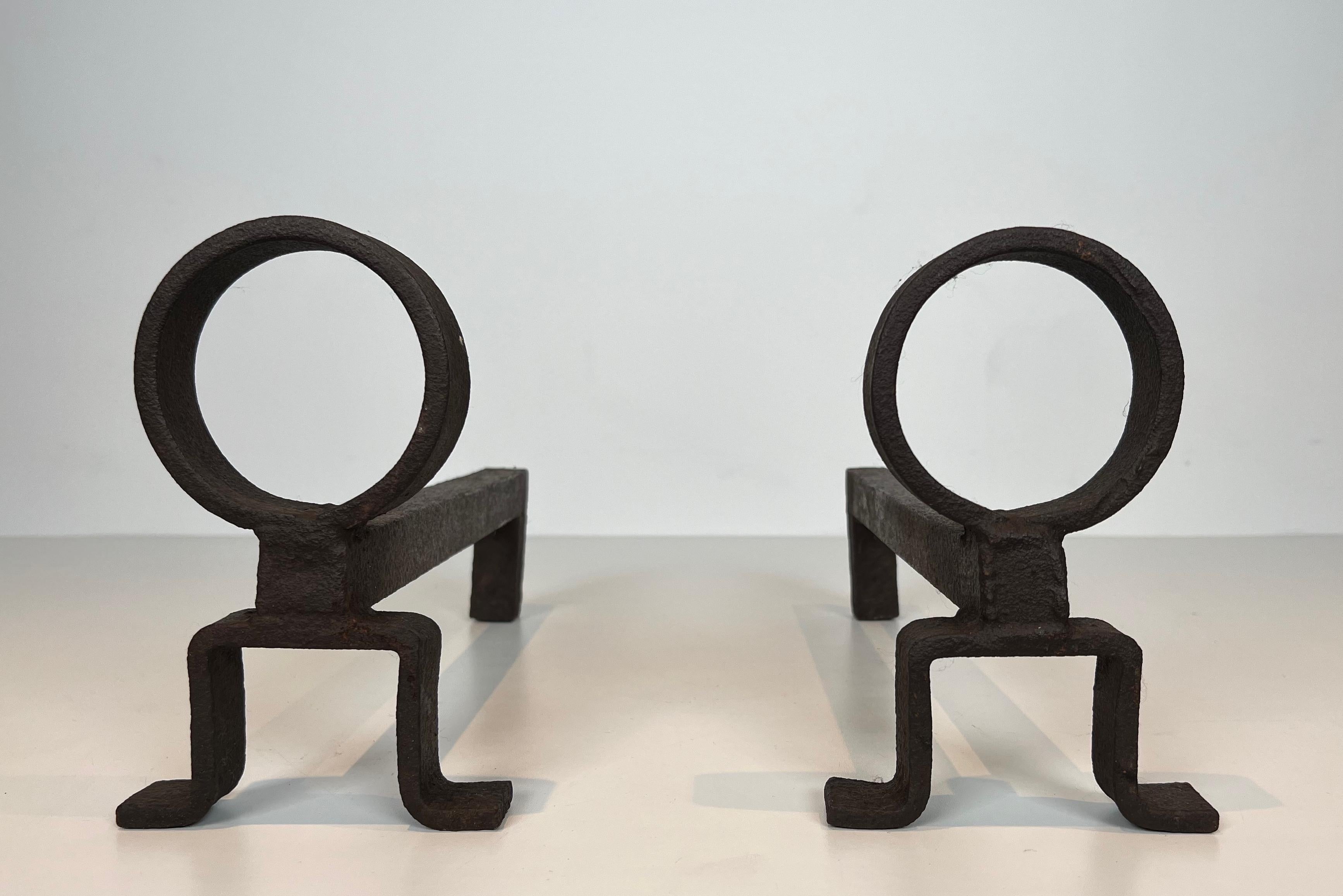 Pair of Wrought Iron Andirons in the Style of Jacques Adnet 9