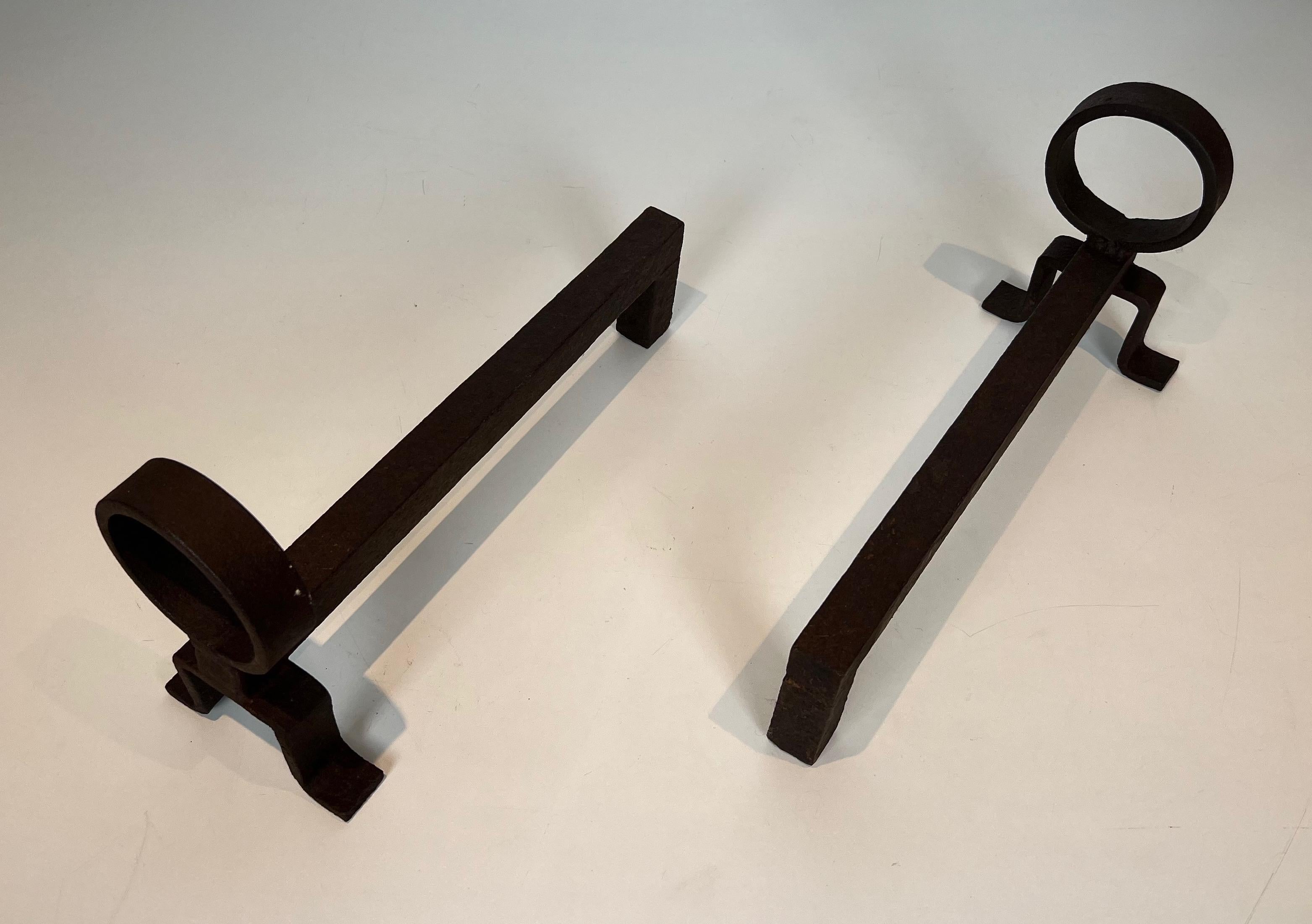 Pair of Wrought Iron Andirons in the Style of Jacques Adnet 10