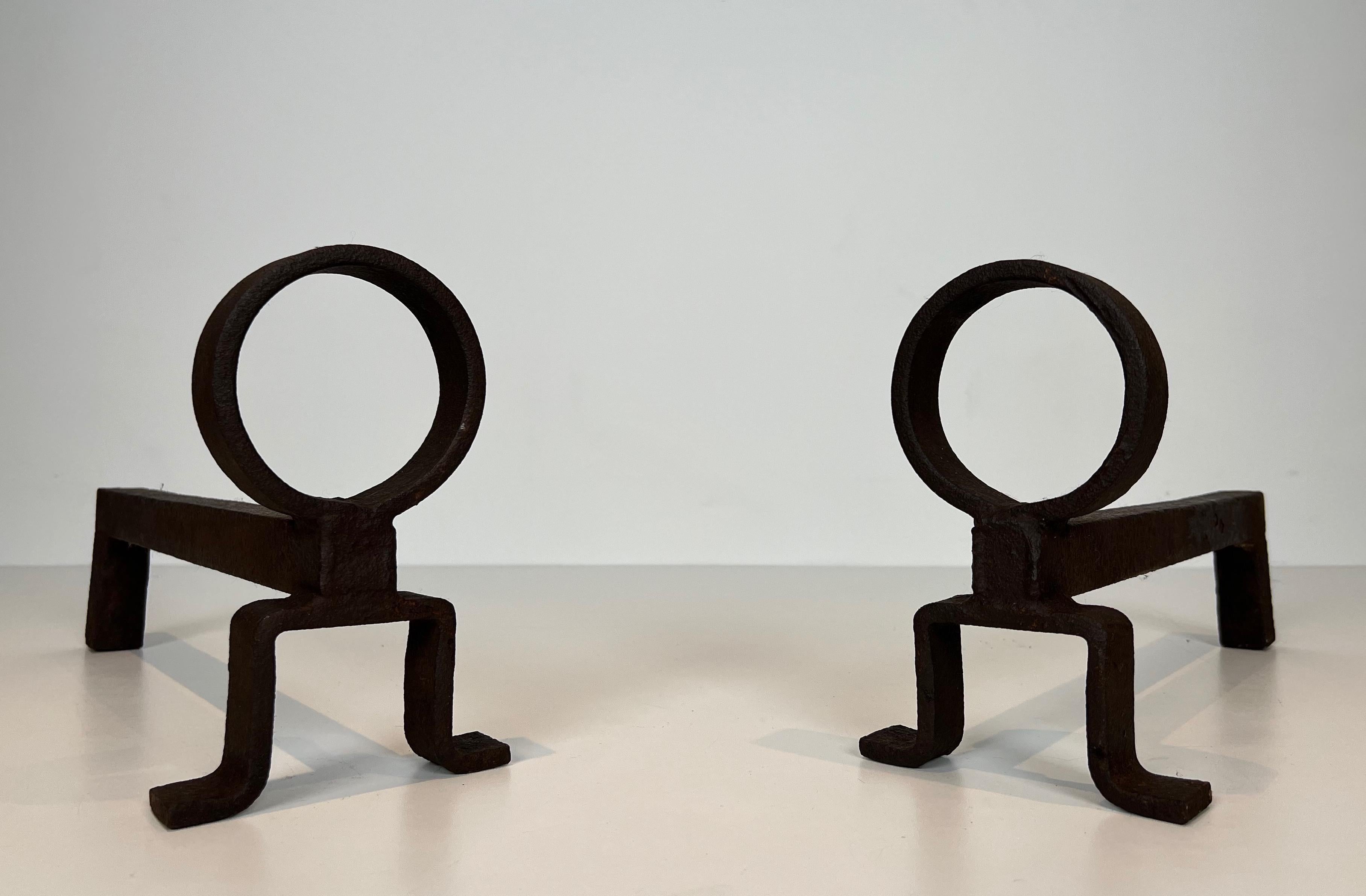 Pair of Wrought Iron Andirons in the Style of Jacques Adnet 14