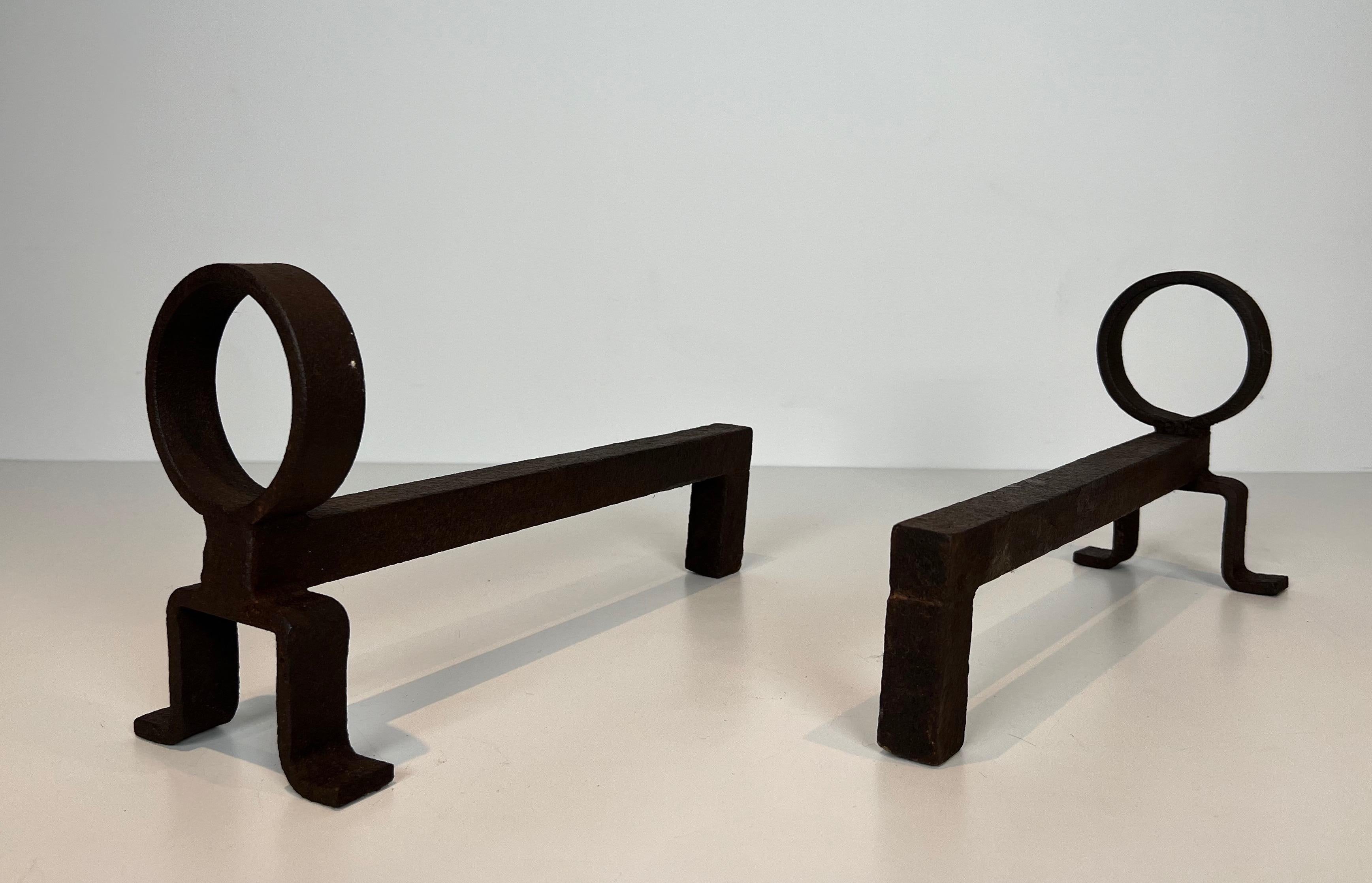 Pair of Wrought Iron Andirons in the Style of Jacques Adnet 3