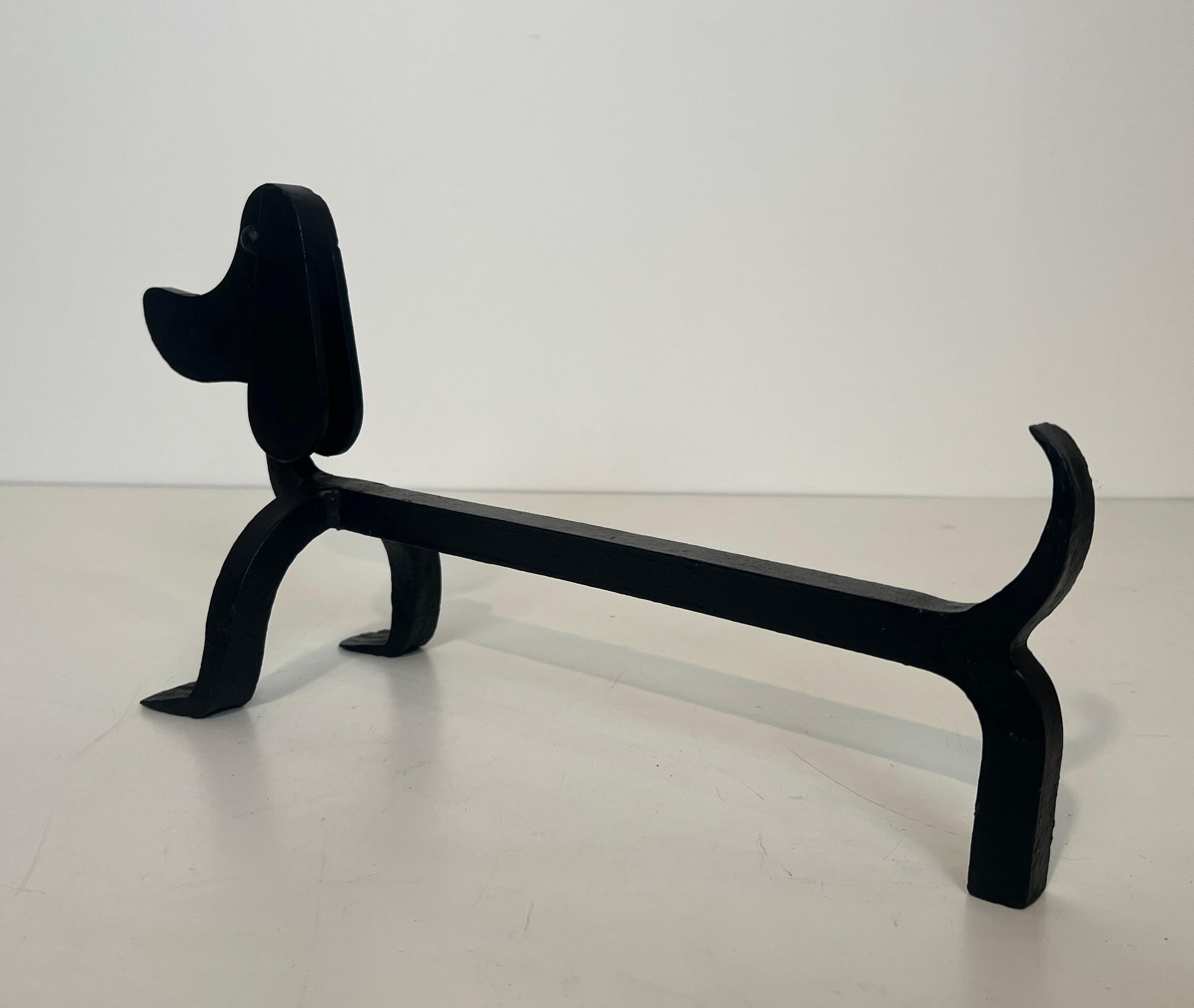 Pair of Wrought Iron Andirons Representing Dachshunds Attrib. to Edouard Schenck For Sale 4
