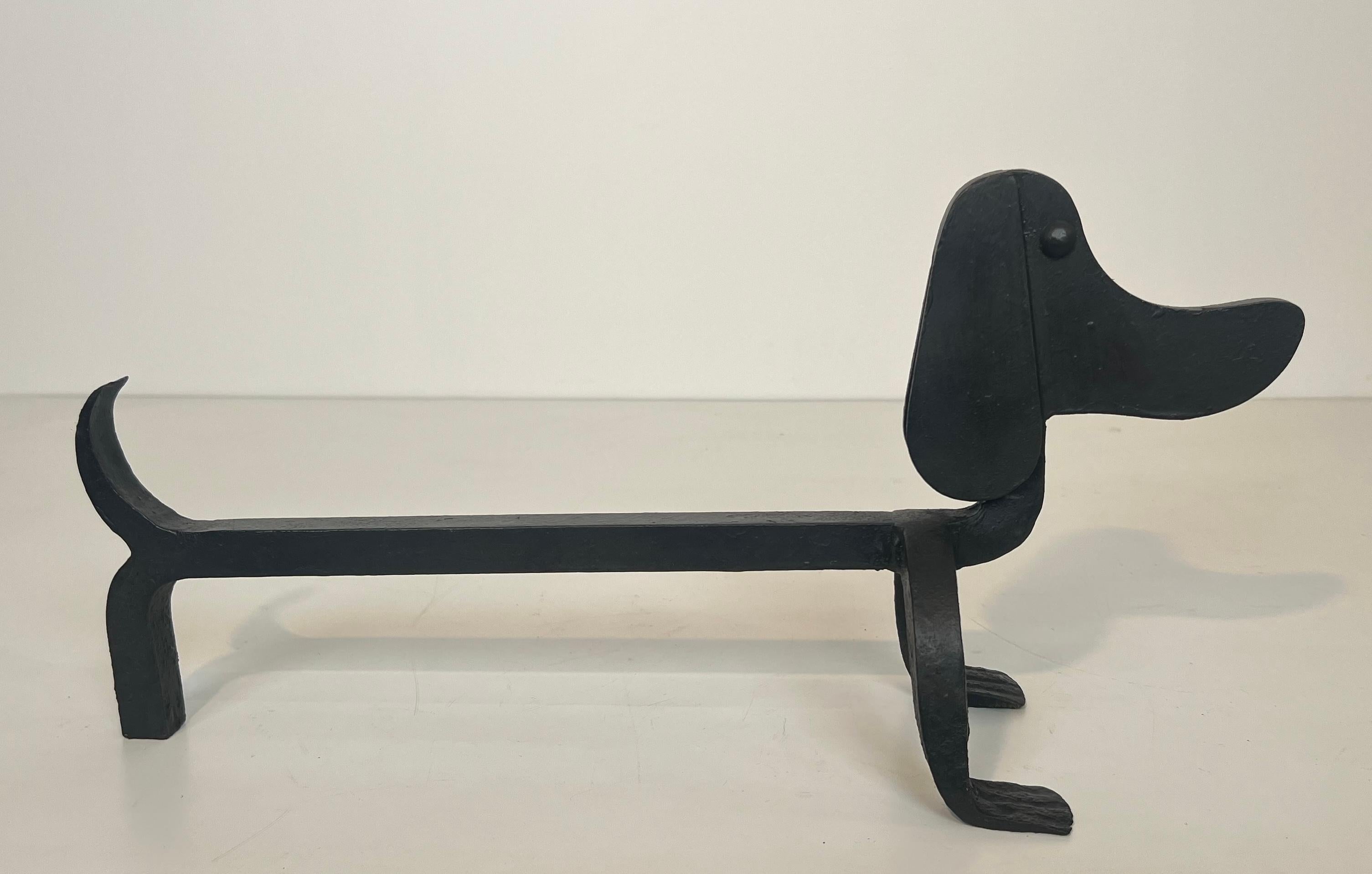 Pair of Wrought Iron Andirons Representing Dachshunds Attrib. to Edouard Schenck For Sale 9
