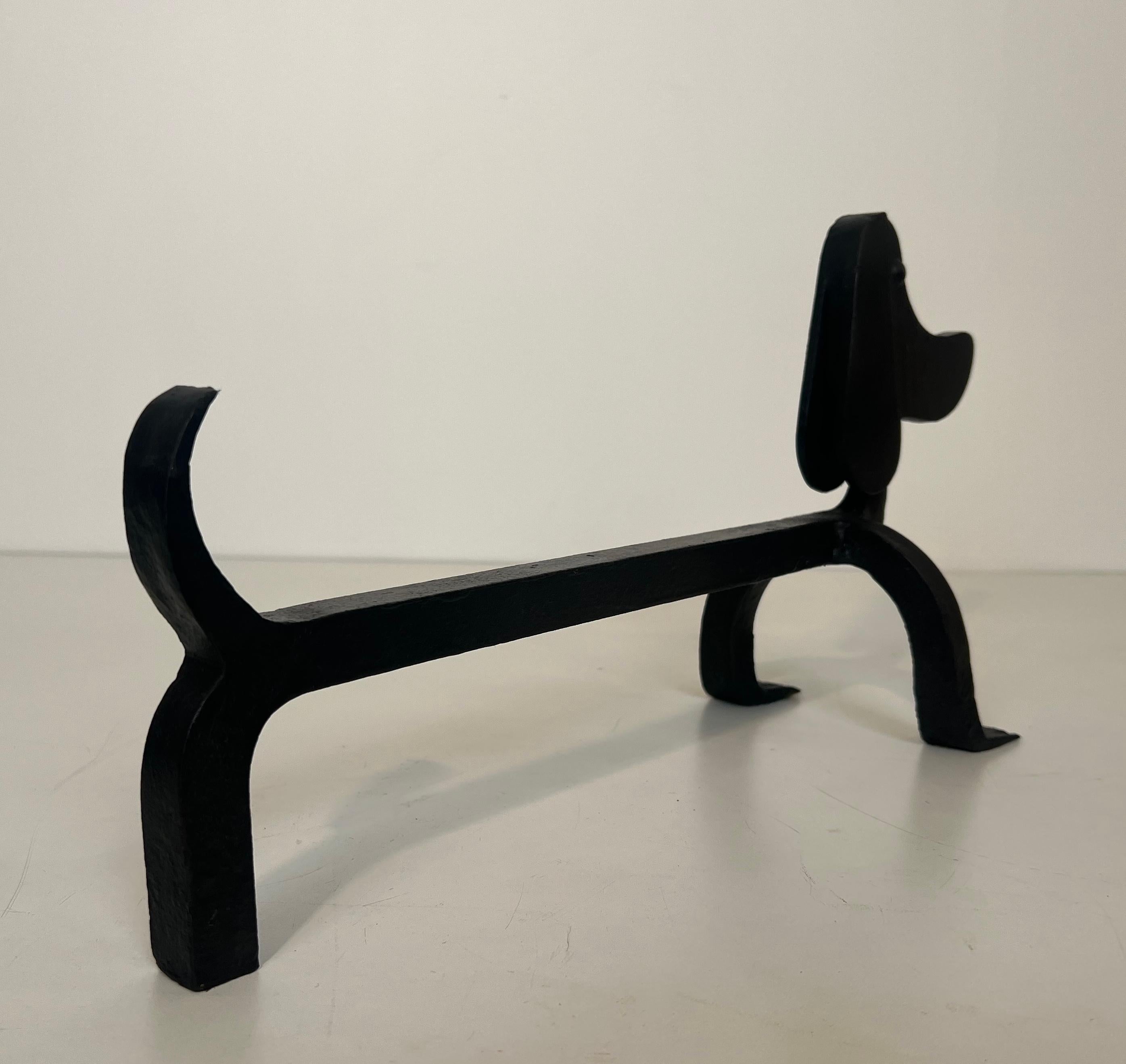 Pair of Wrought Iron Andirons Representing Dachshunds Attrib. to Edouard Schenck For Sale 10