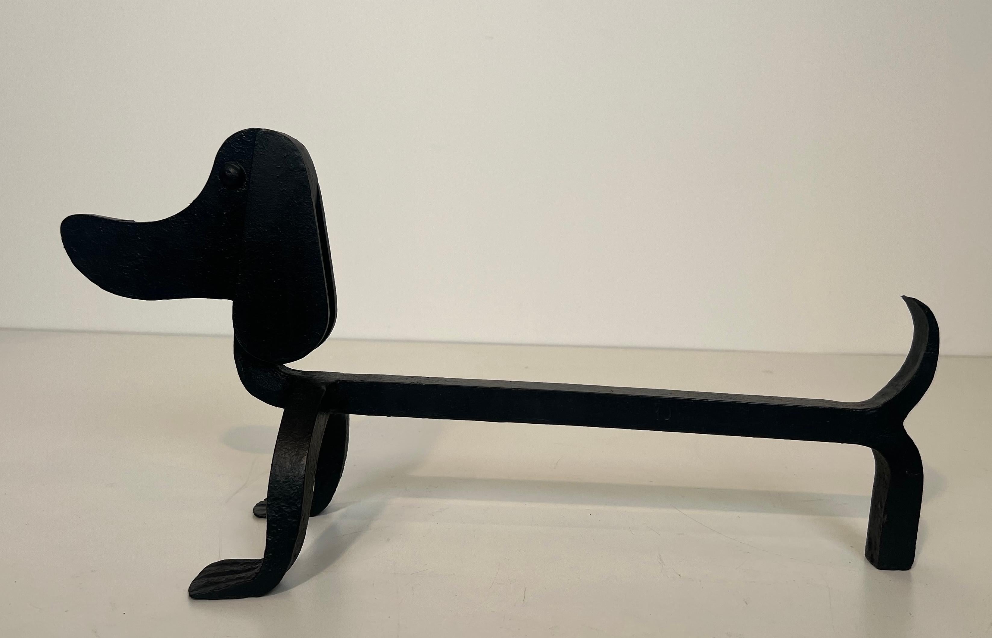 Pair of Wrought Iron Andirons Representing Dachshunds Attrib. to Edouard Schenck For Sale 11