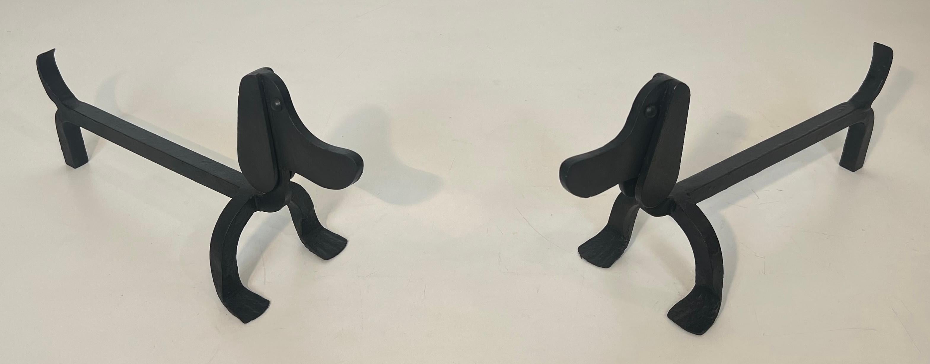 Pair of Wrought Iron Andirons Representing Dachshunds Attrib. to Edouard Schenck For Sale 12