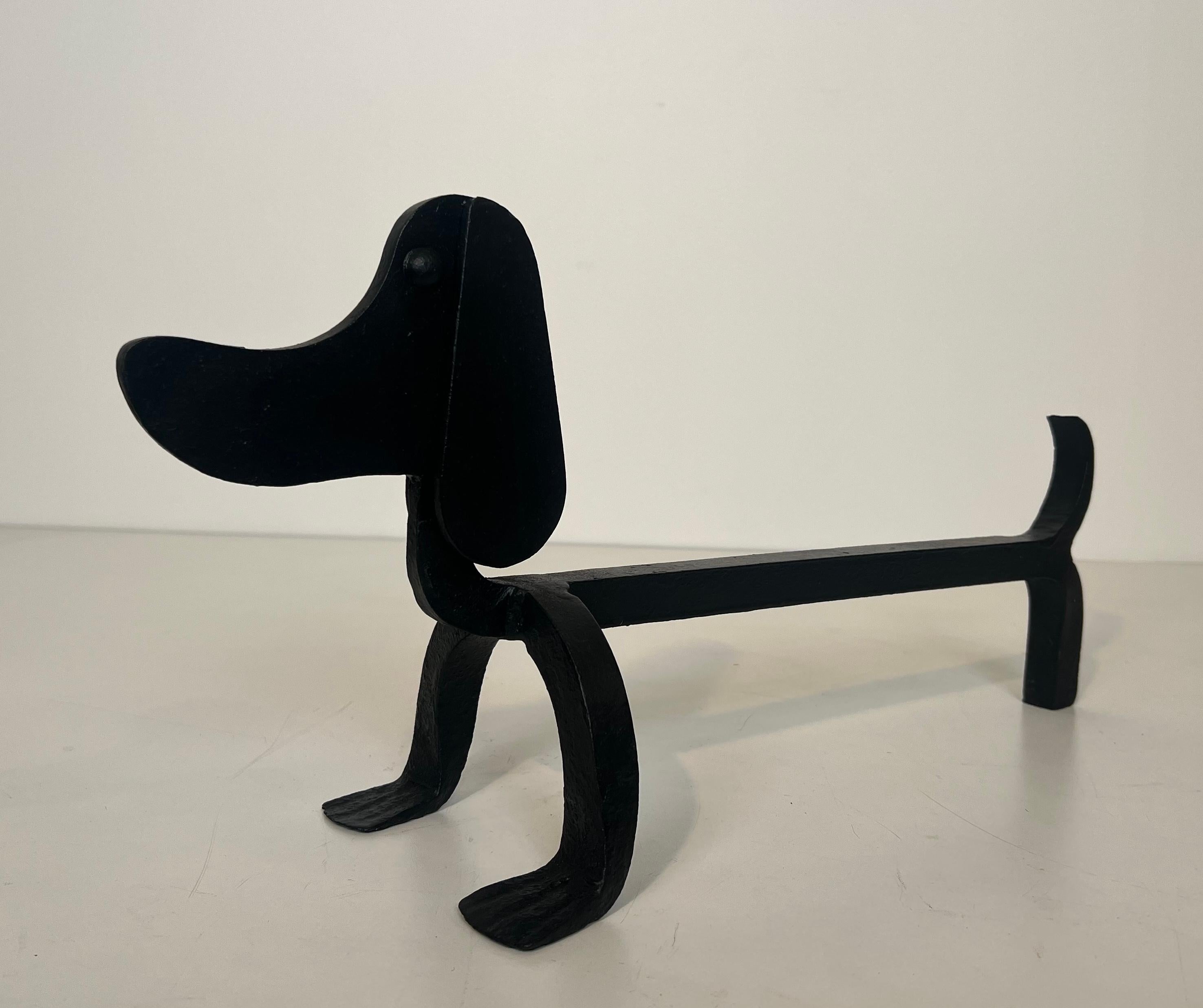 Pair of Wrought Iron Andirons Representing Dachshunds Attrib. to Edouard Schenck For Sale 3