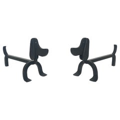 Pair of Wrought Iron Andirons Representing Dachshunds Attrib. to Edouard Schenck