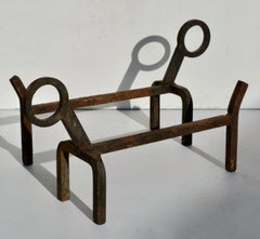 Pair of Wrought Iron Andirons, Stylized Animals, France, 1950s