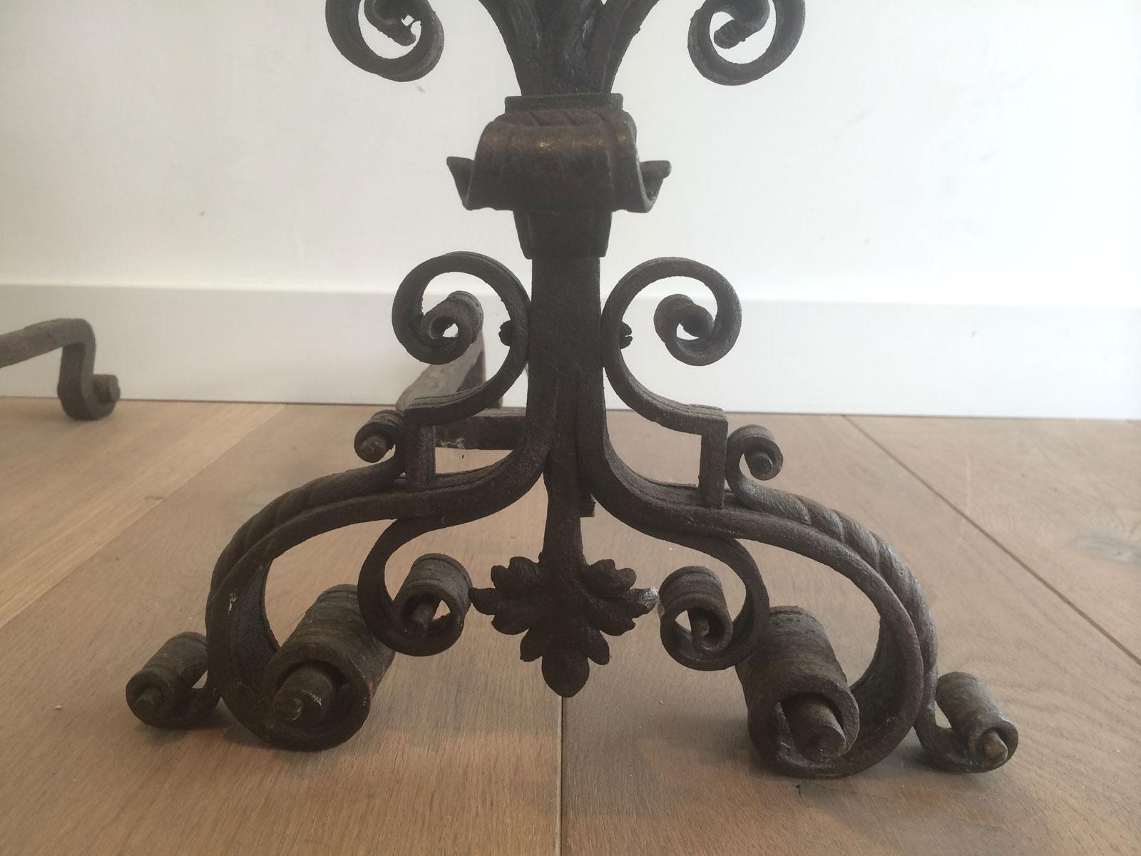 Pair of Wrought Iron Andirons, Very Fine Work, French, 19th Century For Sale 6