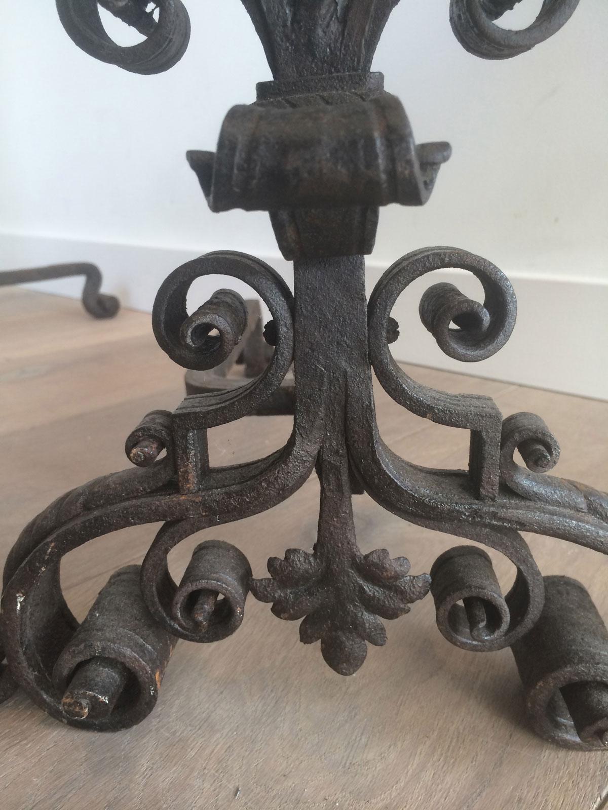 Pair of Wrought Iron Andirons, Very Fine Work, French, 19th Century For Sale 7