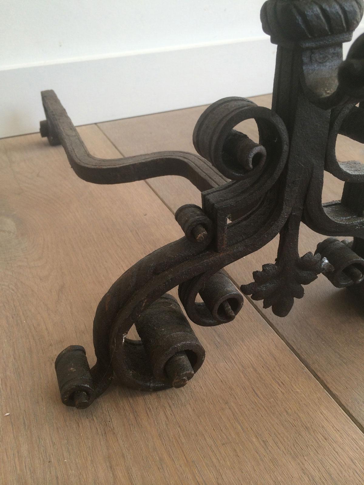 Pair of Wrought Iron Andirons, Very Fine Work, French, 19th Century For Sale 9