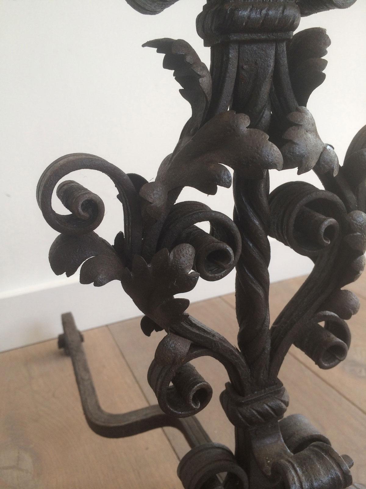 Pair of Wrought Iron Andirons, Very Fine Work, French, 19th Century For Sale 13