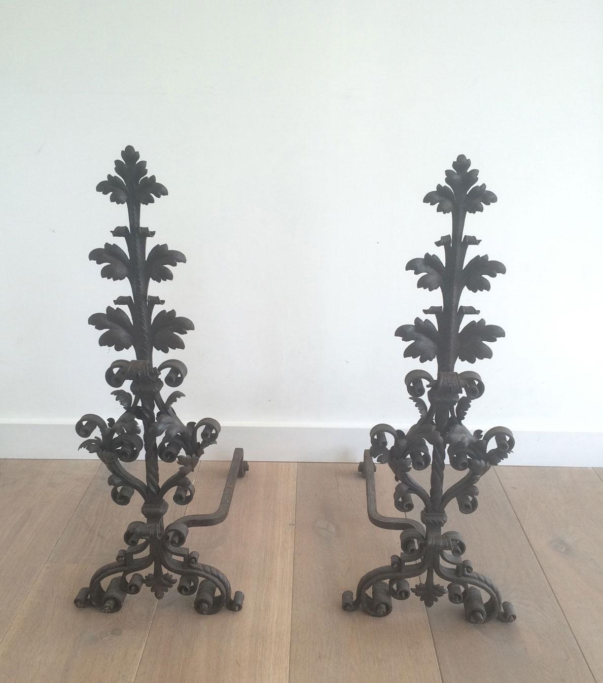 Pair of Wrought Iron Andirons, Very Fine Work, French, 19th Century For Sale 14