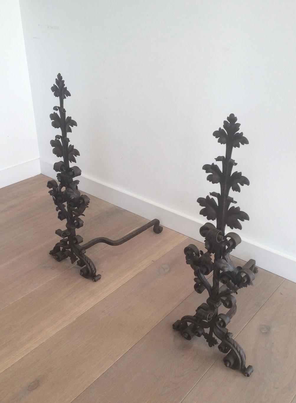 Pair of Wrought Iron Andirons, Very Fine Work, French, 19th Century For Sale 15