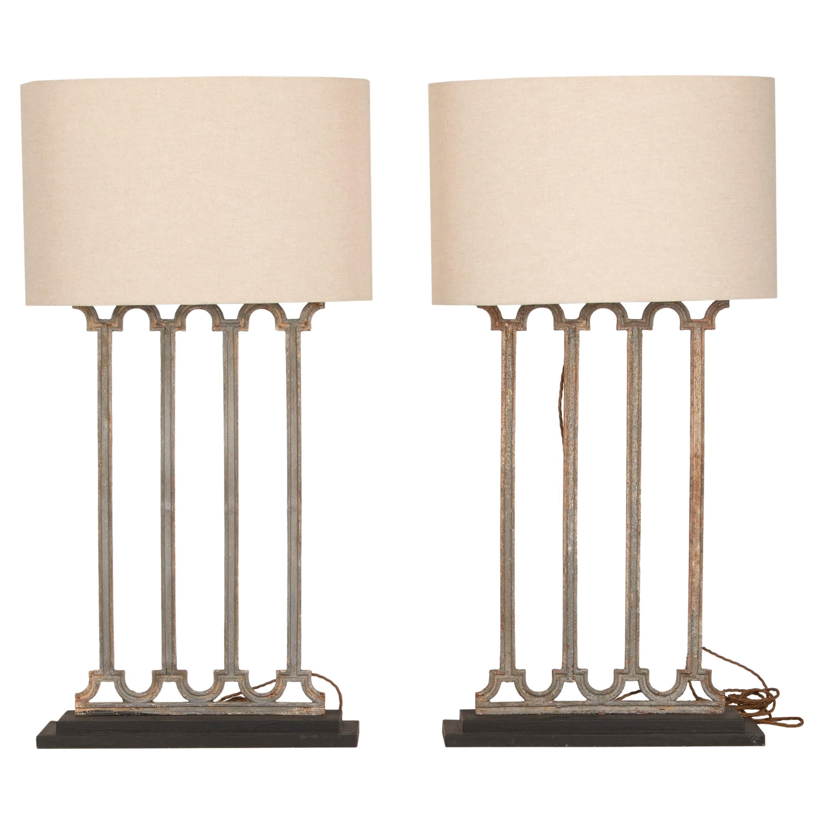 Pair of Wrought Iron Balustrade Lamps