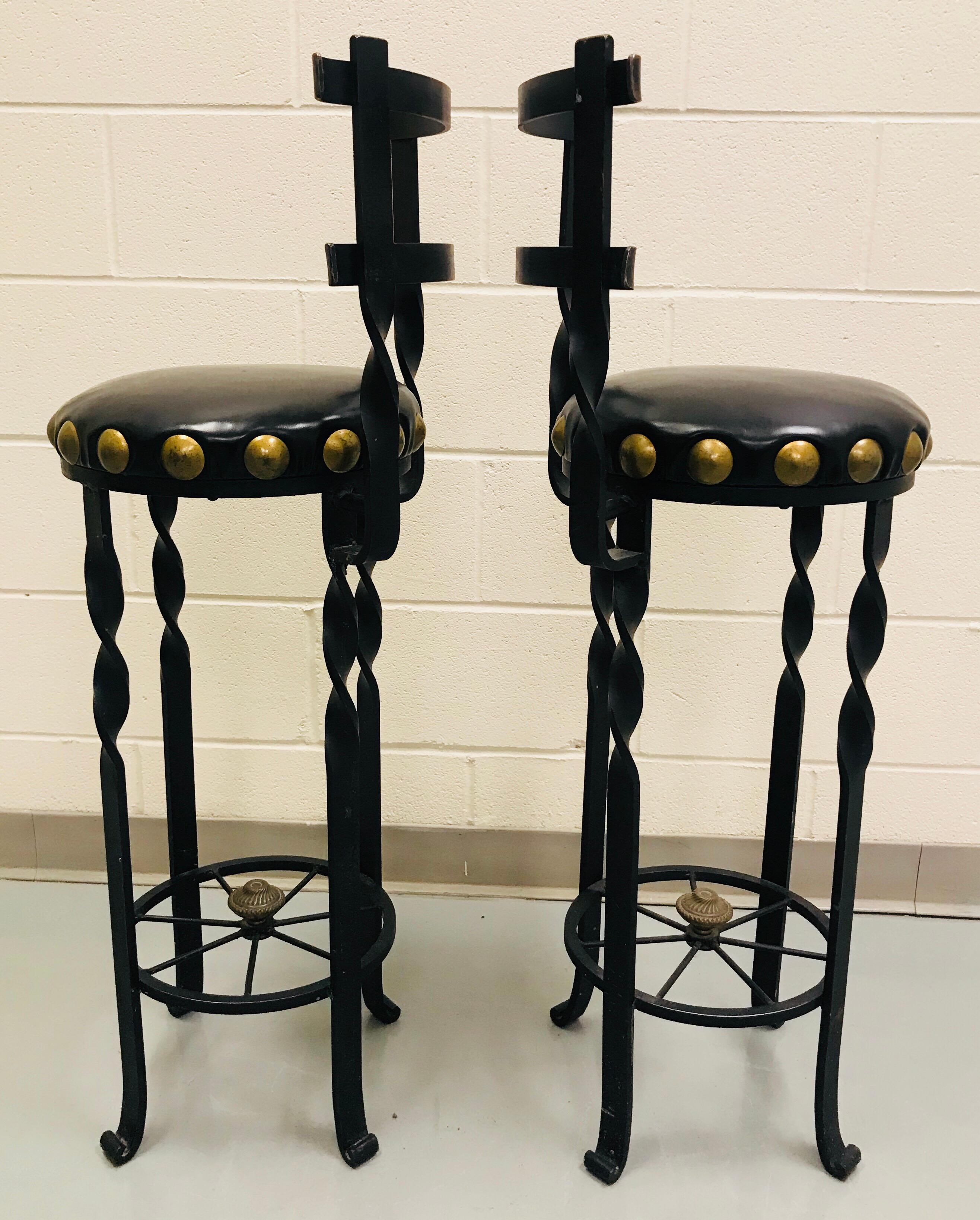 Pair of Wrought Iron Bar or Counter Stools For Sale 3