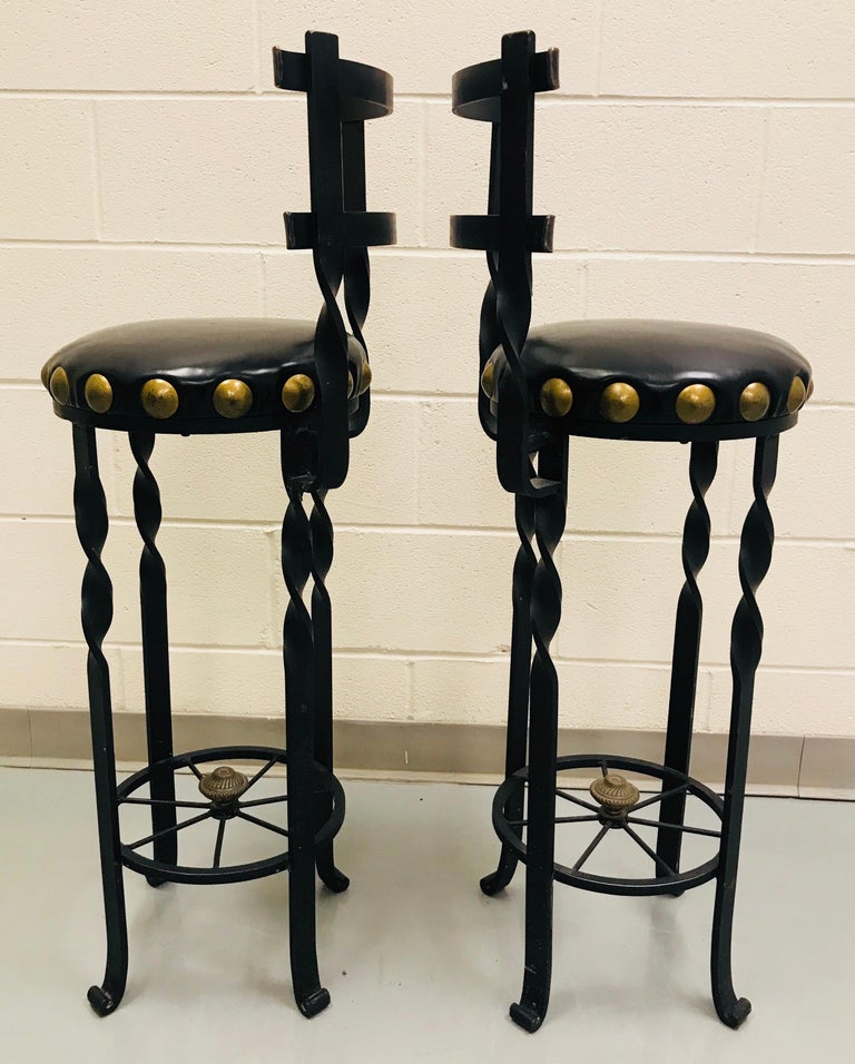 Pair of Wrought Iron Bar or Counter Stools For Sale at 1stDibs