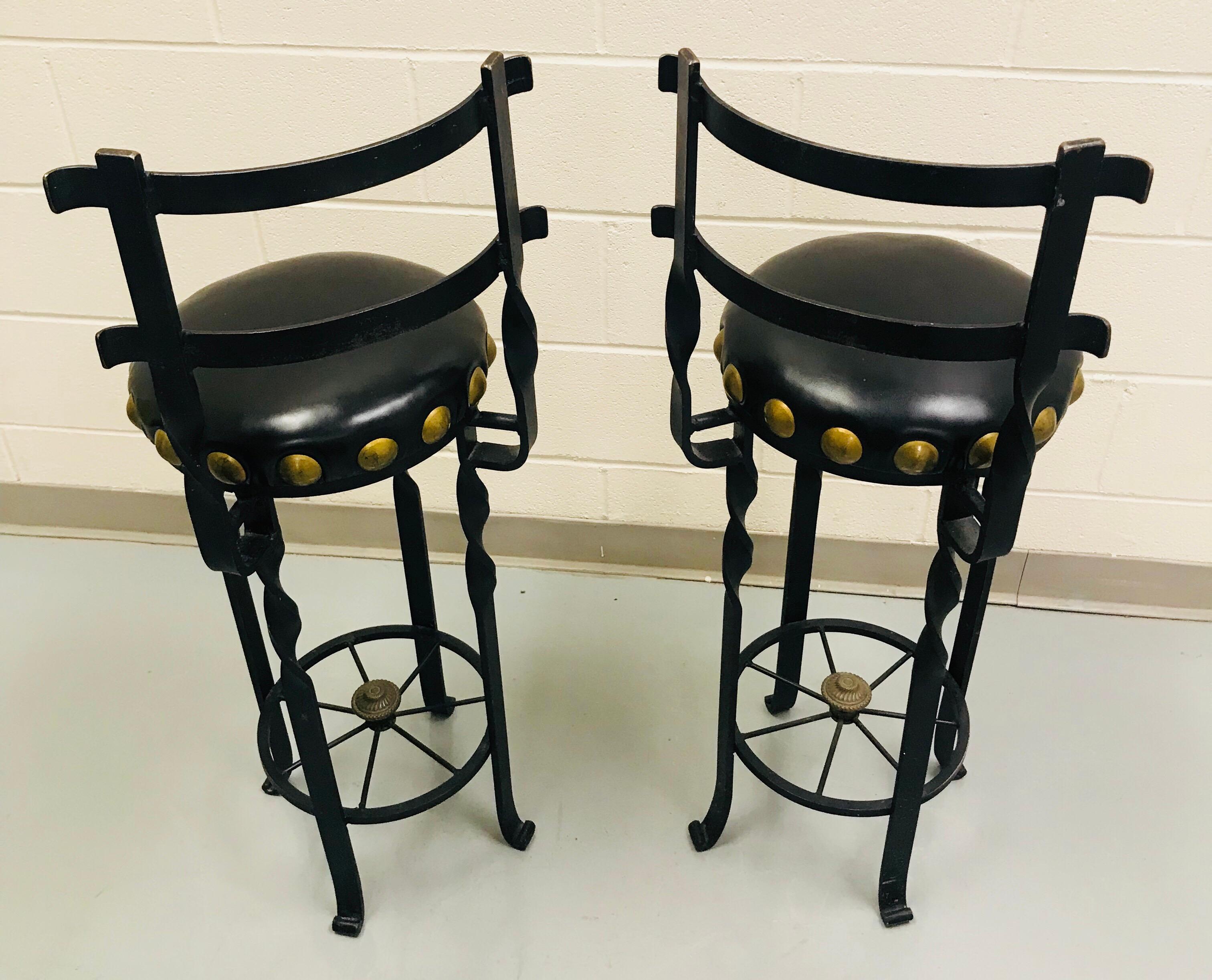 Pair of Wrought Iron Bar or Counter Stools For Sale 4