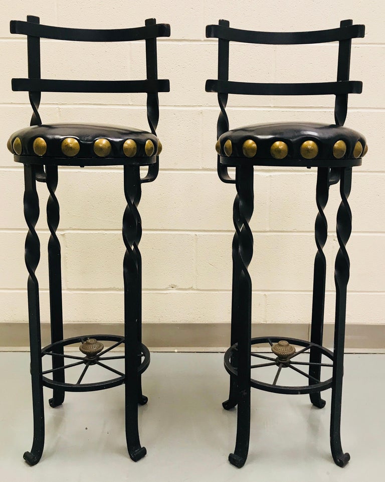 Pair of Wrought Iron Bar or Counter Stools For Sale at 1stDibs
