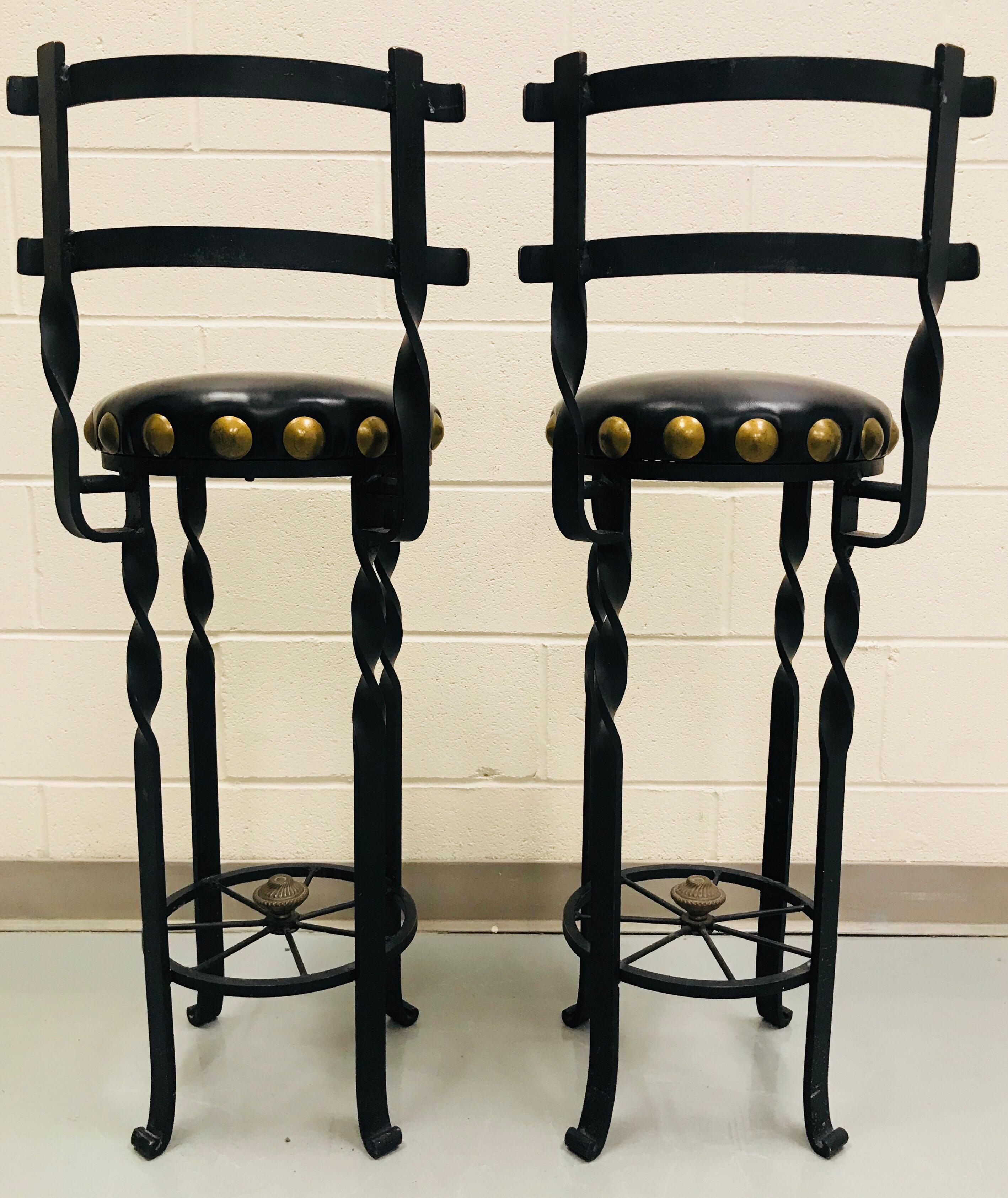 Pair of Wrought Iron Bar or Counter Stools For Sale 1