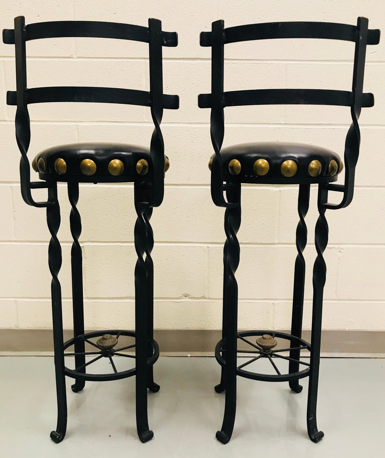 Pair of Wrought Iron Bar or Counter Stools For Sale at 1stDibs