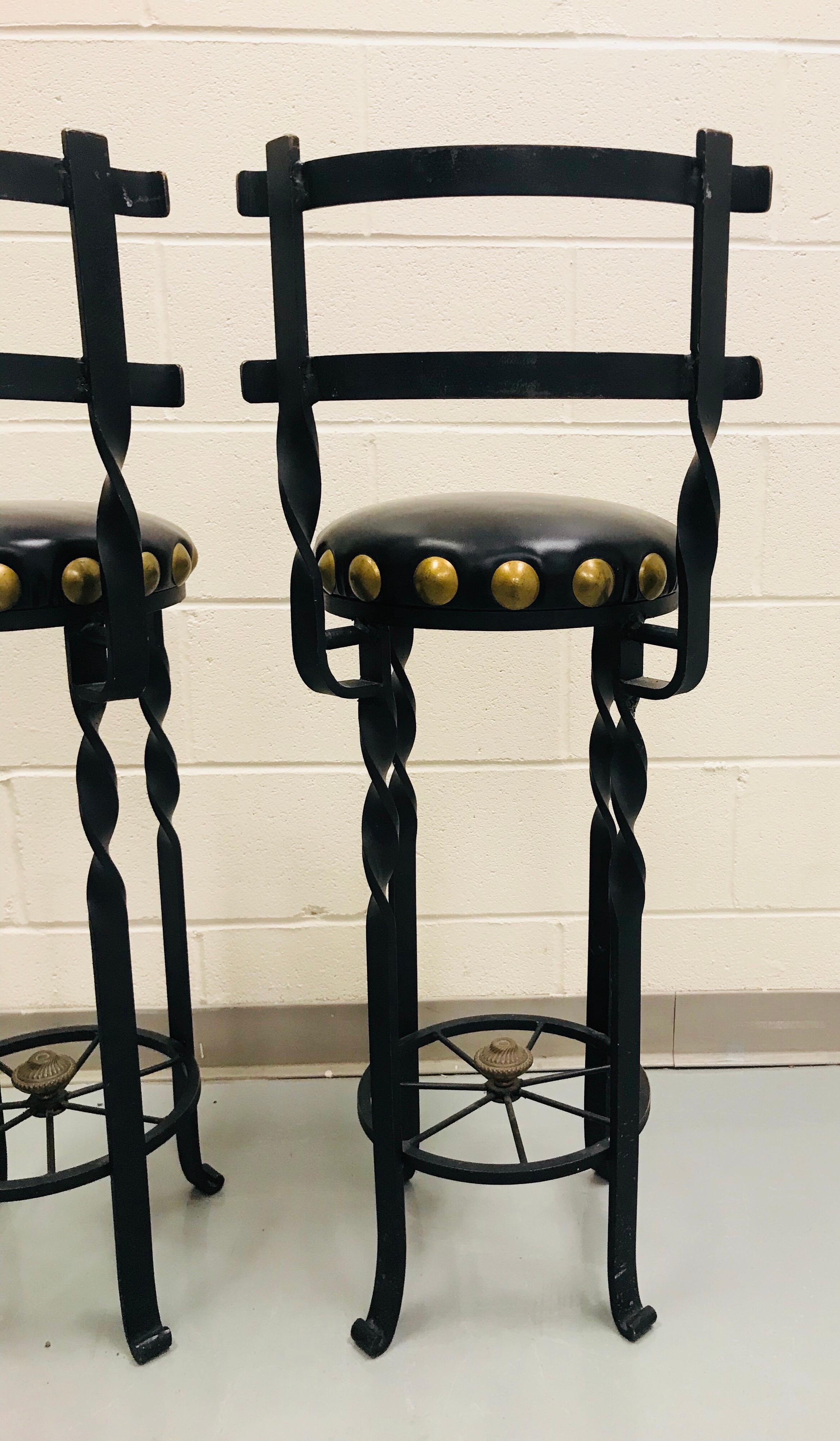 Pair of Wrought Iron Bar or Counter Stools For Sale 2