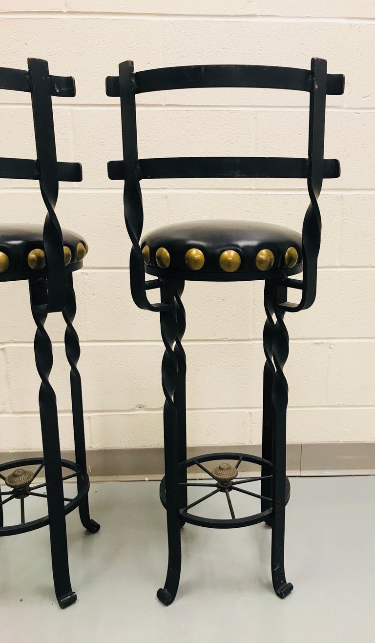 Pair of Wrought Iron Bar or Counter Stools For Sale at 1stDibs