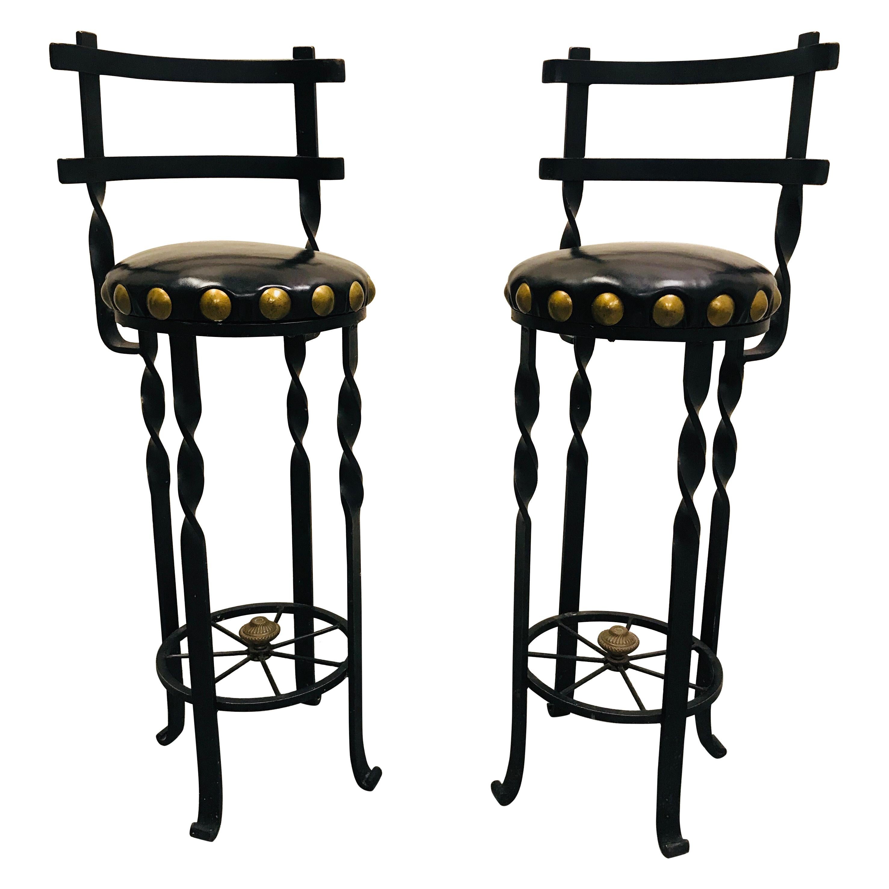 Pair of Wrought Iron Bar or Counter Stools For Sale