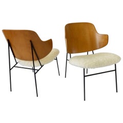 Pair of Wrought Iron Base Ib Kofod-Larsen Penguin Lounge Chairs