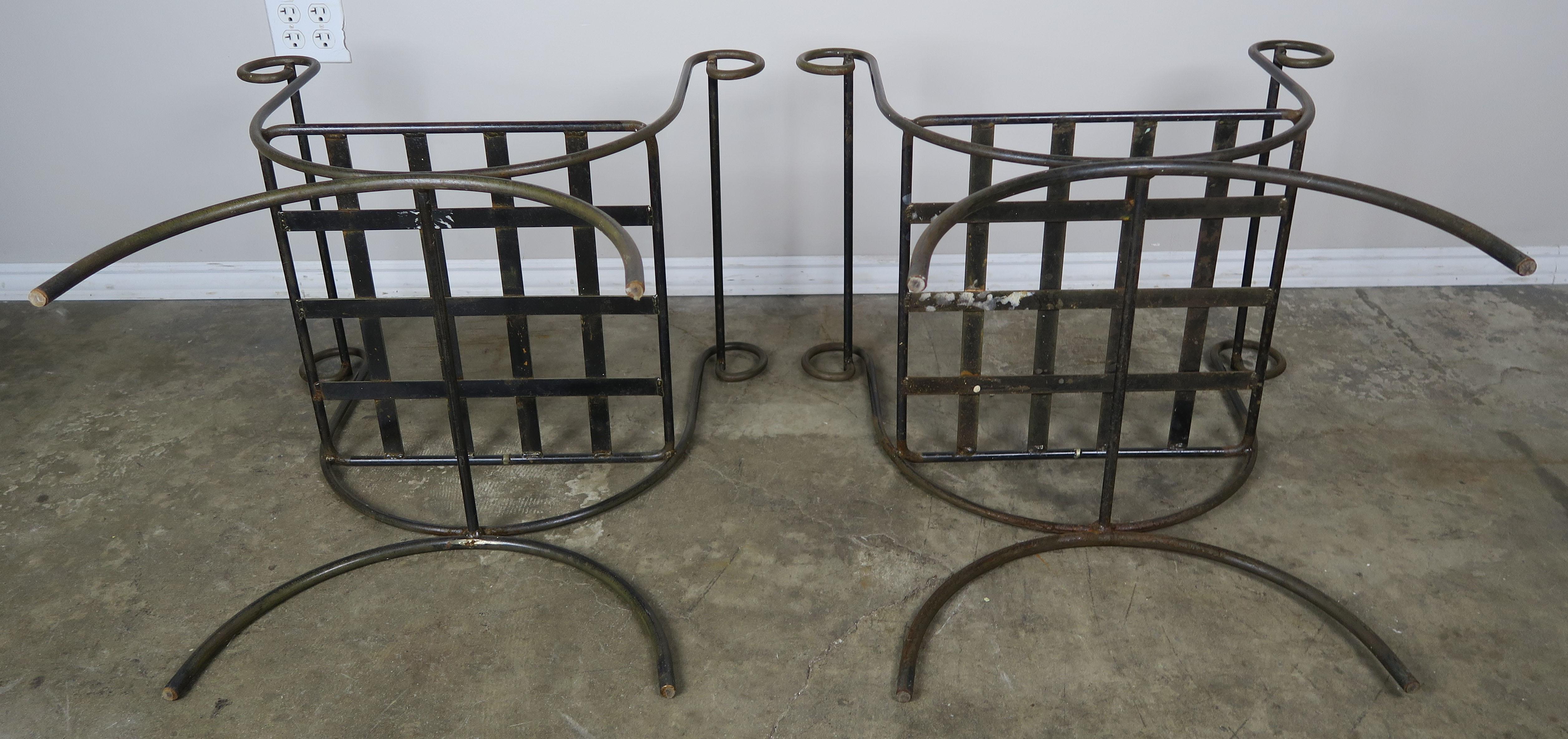 Pair of Wrought Iron Benches with Leopard Style Cushions 2