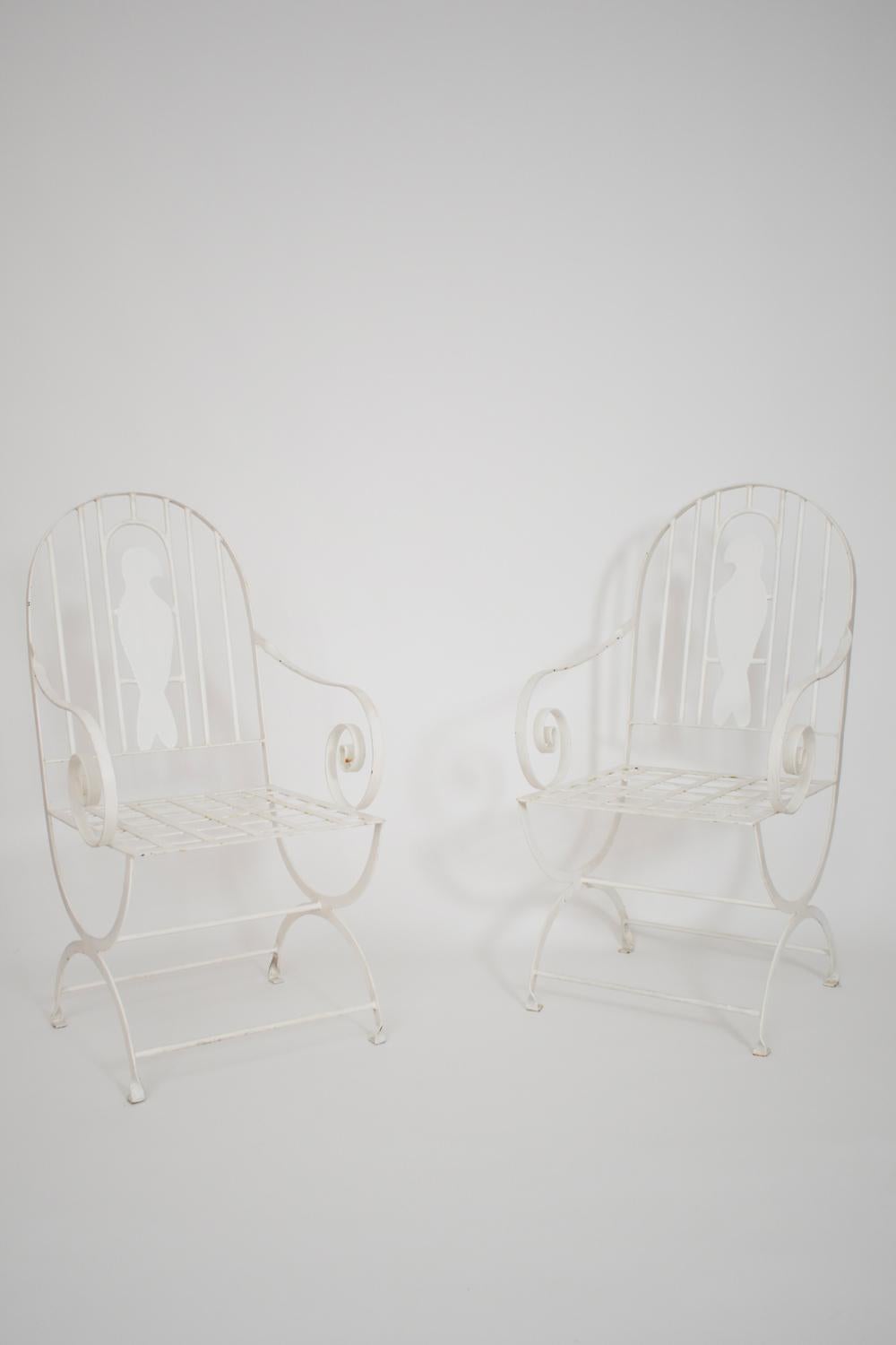 Pair of wrought iron birds armchairs, 1960s In Excellent Condition For Sale In Lisboa, PT