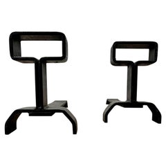 Pair of Wrought Iron Brutalist Andirons, France, 1970s