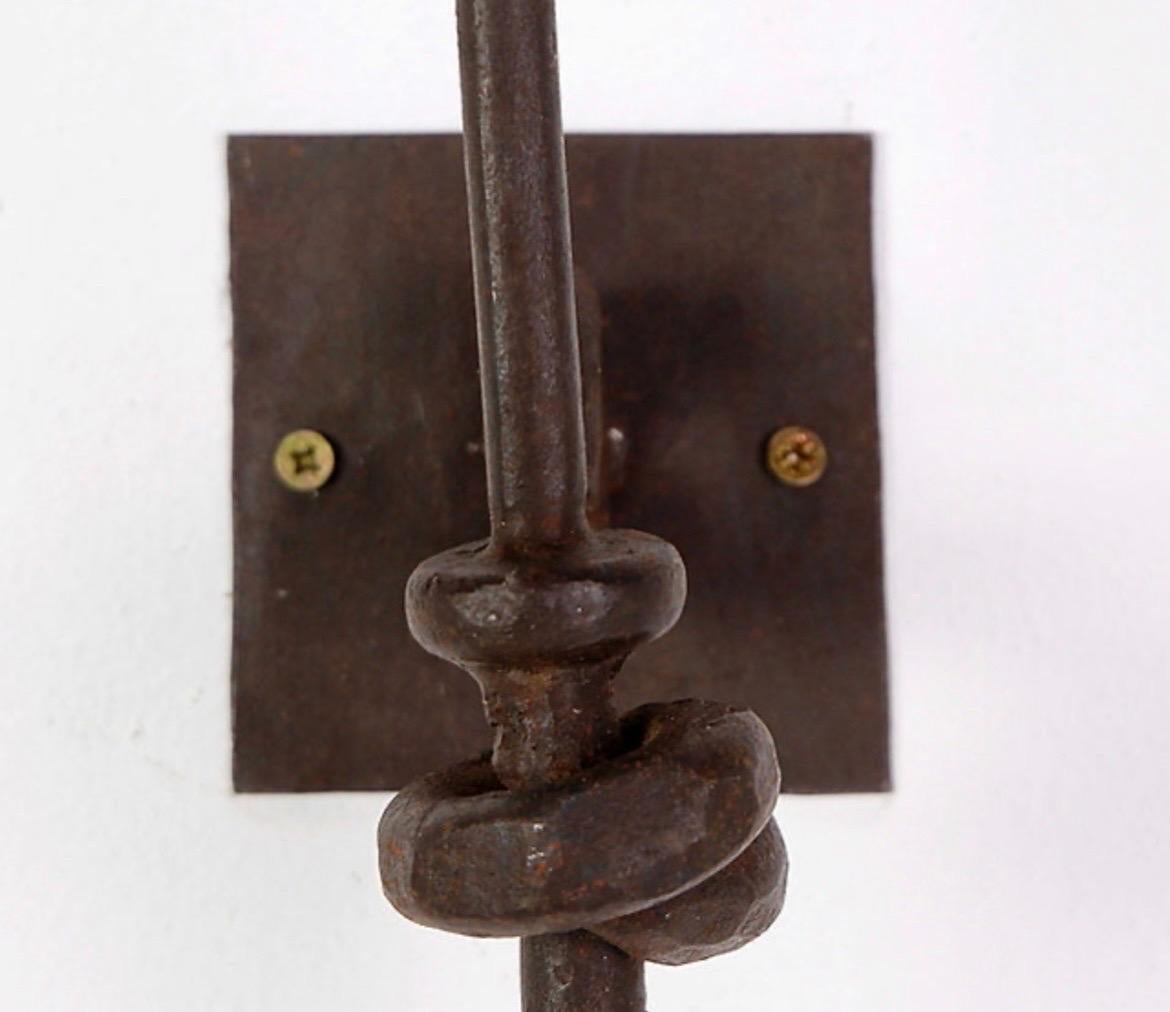Pair of Wrought Iron Brutalist Candle Wall Sconces

Wear consistent with age and use.

Brutalist - Wrought Iron Torch - Wall decoration
Measures : 10cmx13cm H:35cm 
Material : Wrought Iron
