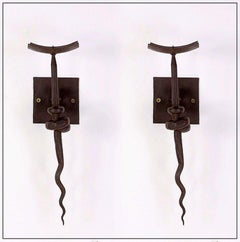 Pair of Wrought Iron Brutalist Candle Wall Sconces