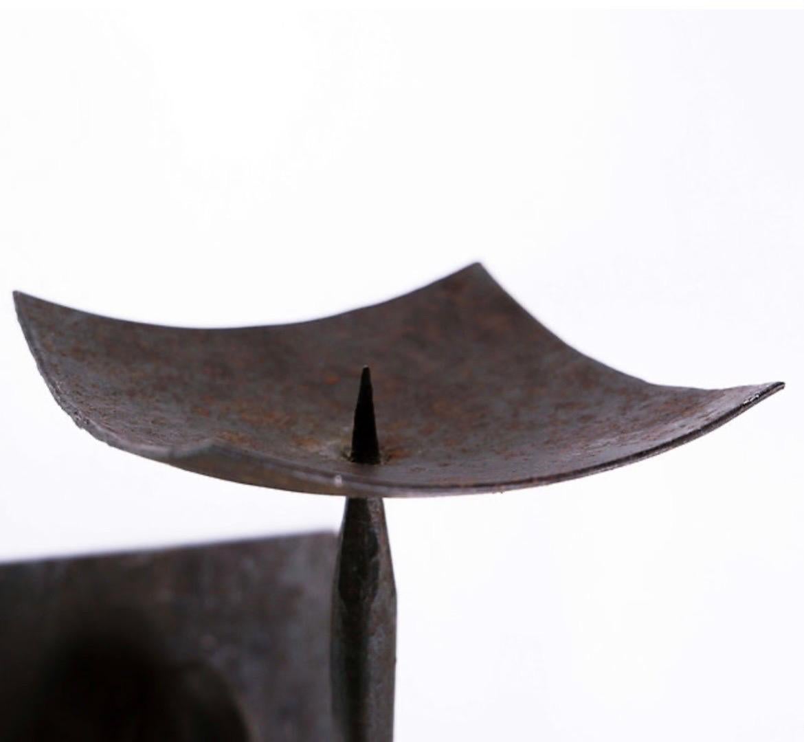 French Pair of Wrought Iron Brutalist Candle Wall Sconces