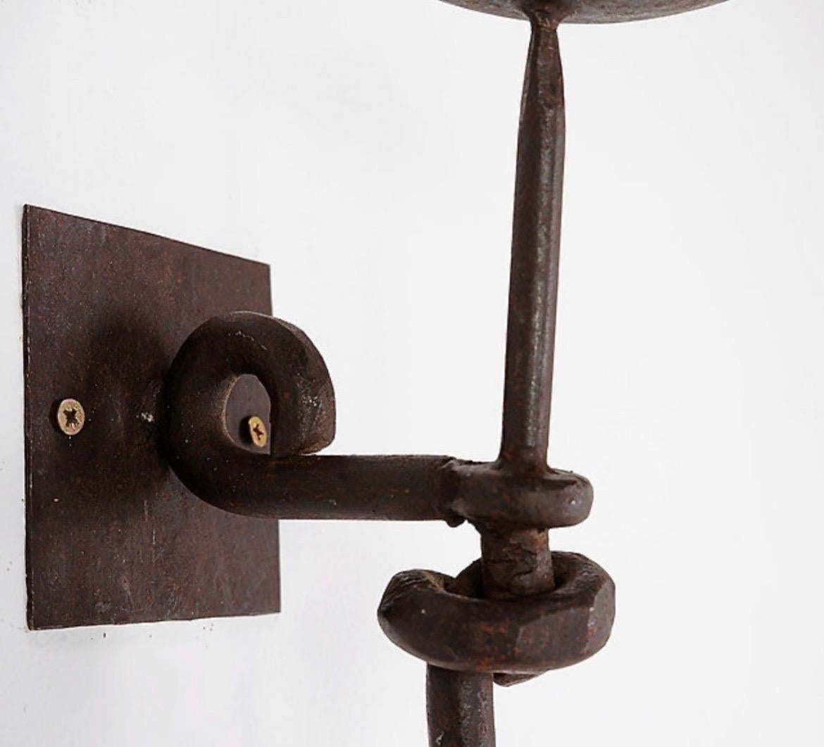 Metal Pair of Wrought Iron Brutalist Candle Wall Sconces