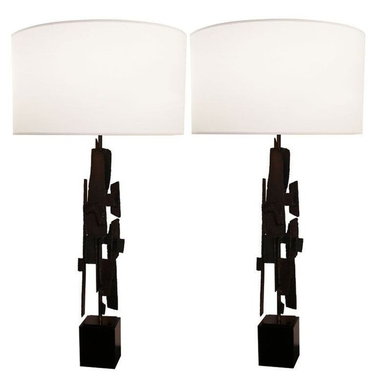 Pair of Wrought Iron Brutalist Style MidCentury Modern Table Lamps