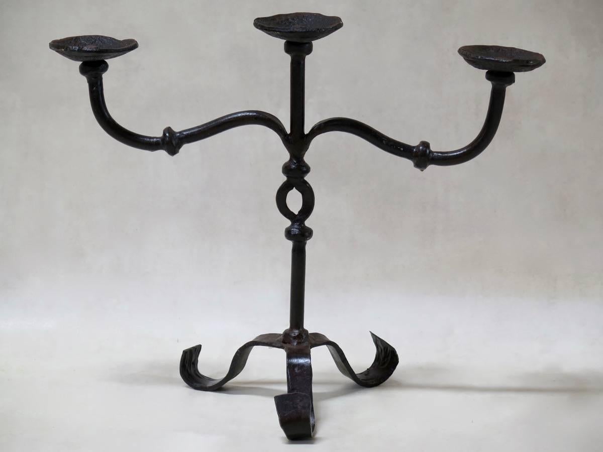 Art Deco Pair of Wrought-Iron Candelabras, France, circa 1940s For Sale
