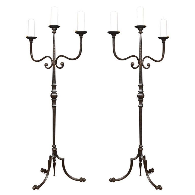 Pair of Wrought Iron Candle Stands at 1stDibs wrought iron candle holders