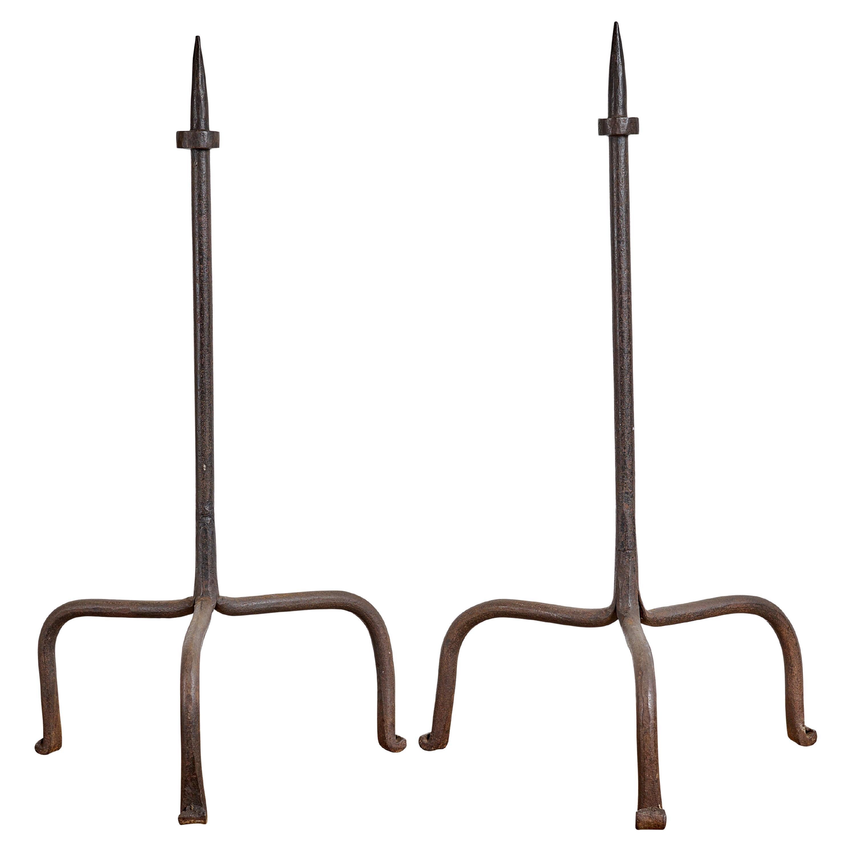 Italian Pair of Wrought Iron Candle Sticks