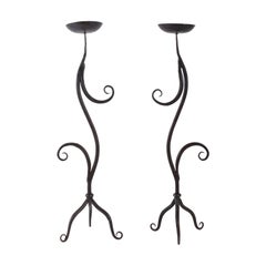 Pair of Wrought Iron Candleholders, 1960-1970 in the Taste of Charles Piguet