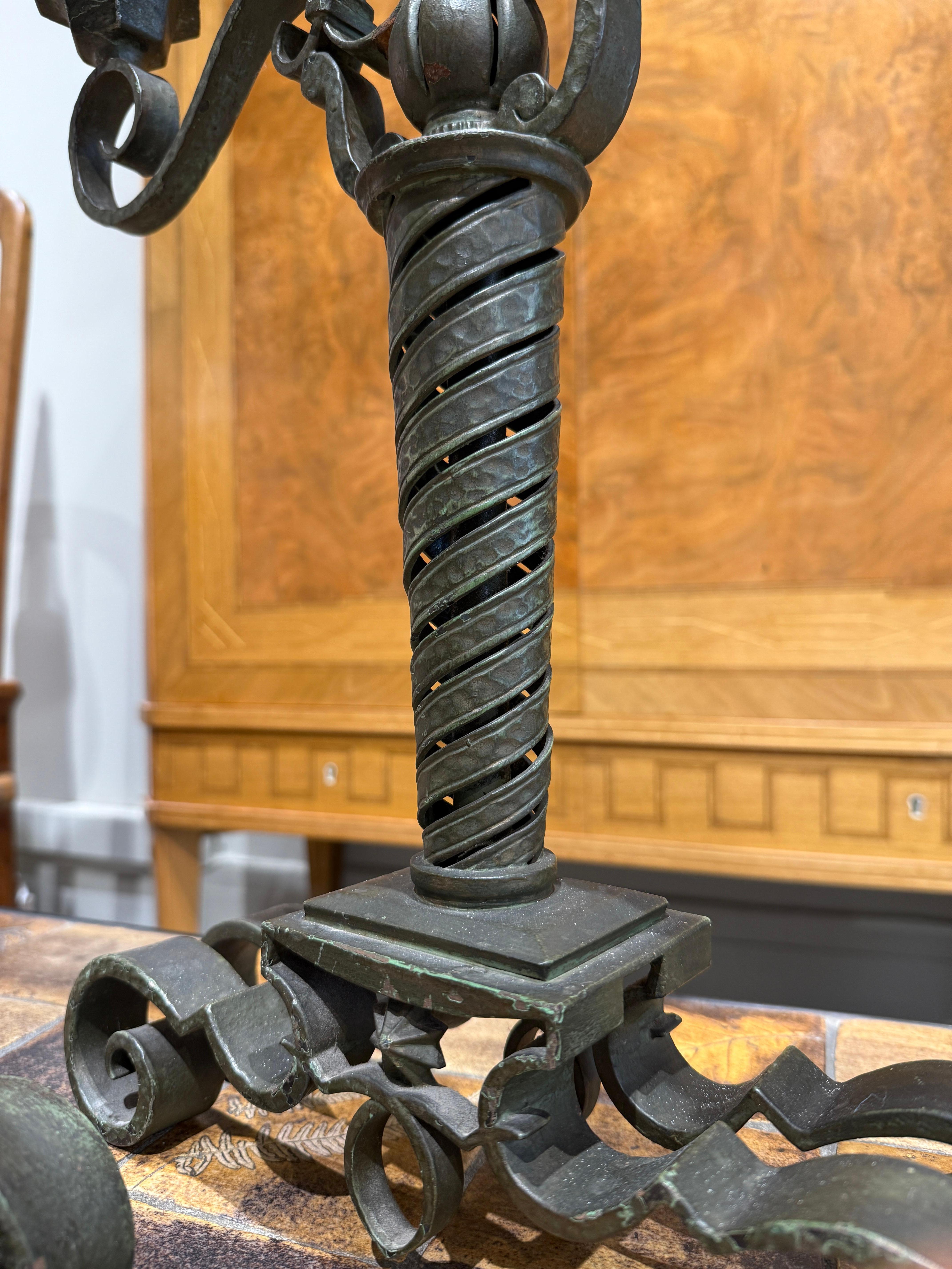Mid-Century Modern Pair of wrought iron candleholders stamped Bertinotti Italy 1940 For Sale