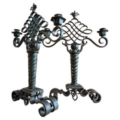 Pair of wrought iron candleholders stamped Bertinotti Italy 1940