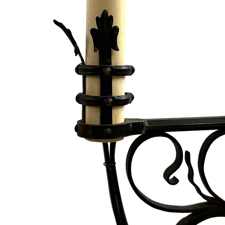 Pair of Wrought Iron Candlestick Lamps For Sale at 1stDibs